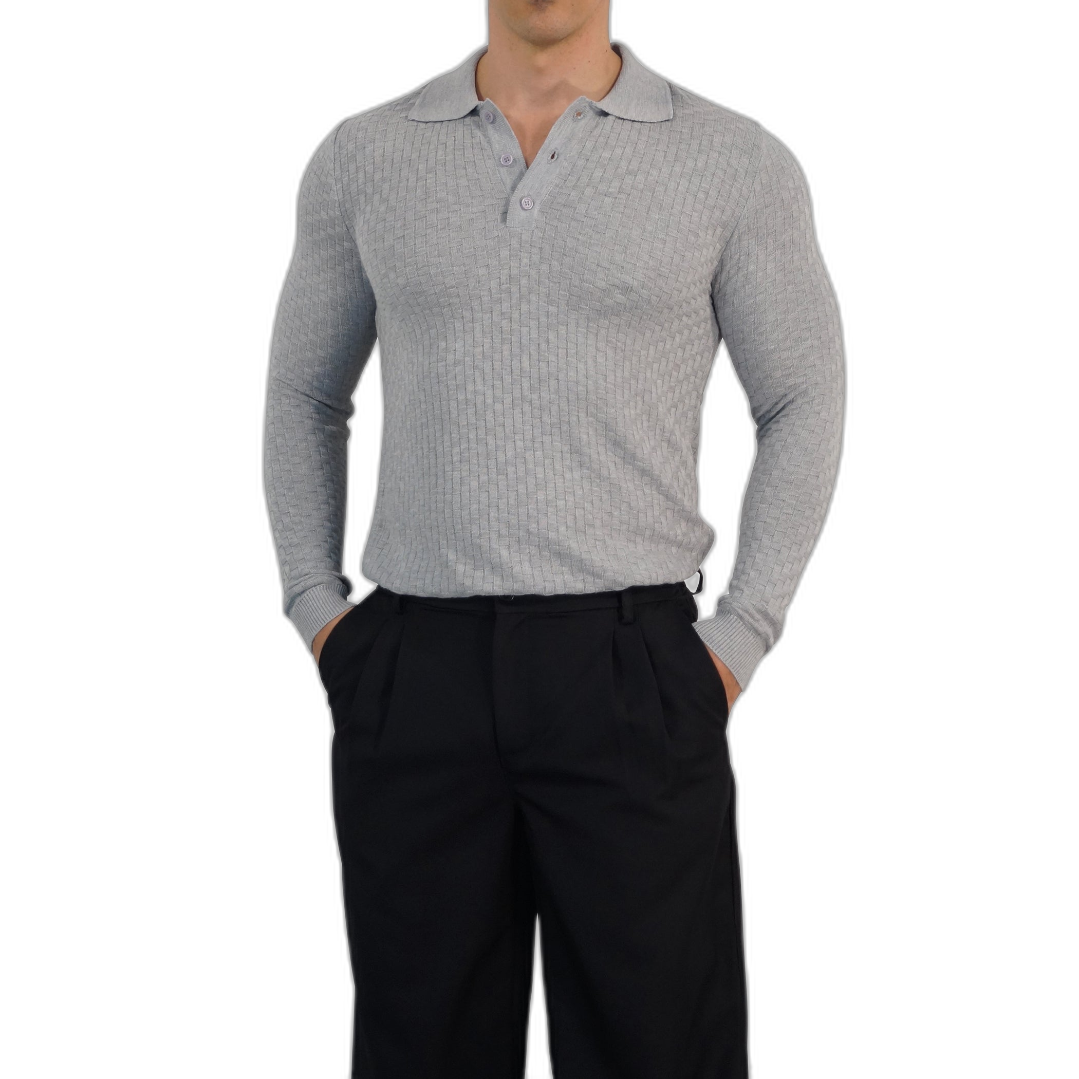 Knitted Connery Polo Manga Larga Light Gray