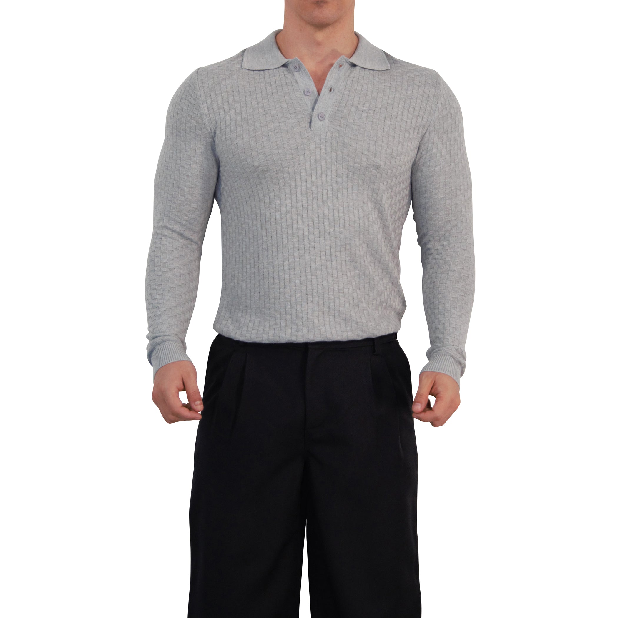 Knitted Connery Polo Manga Larga Light Gray