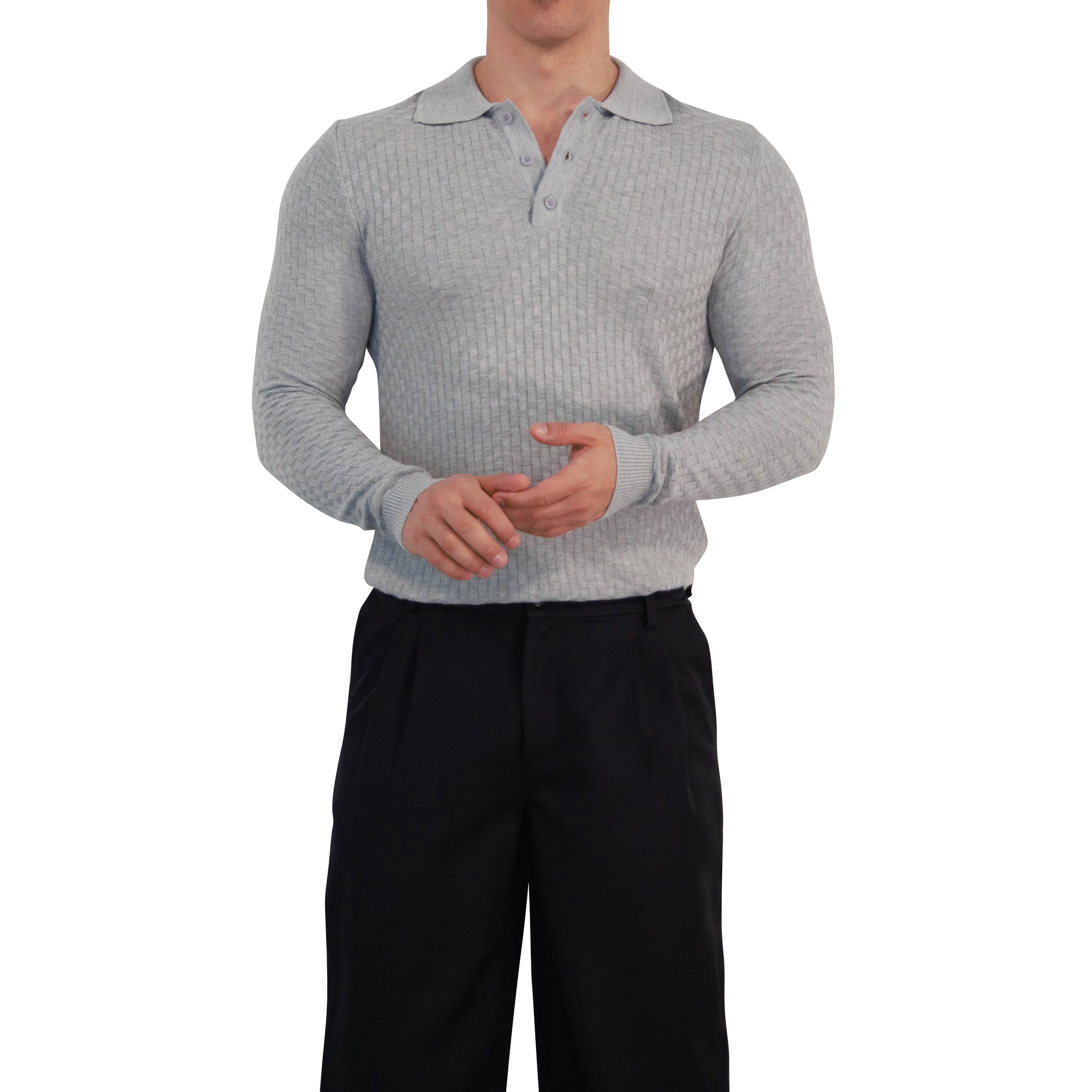 Knitted Connery Polo Manga Larga Light Gray