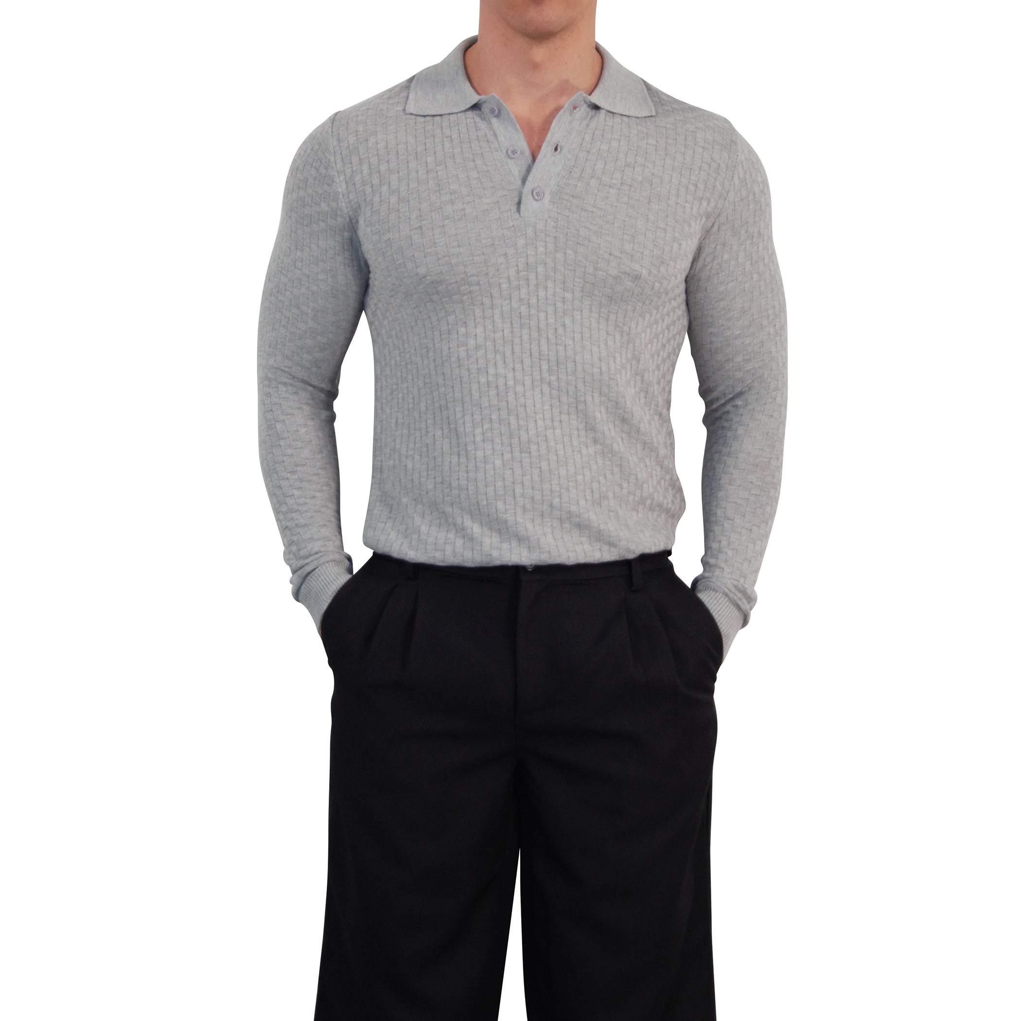 Knitted Connery Polo Manga Larga Light Gray