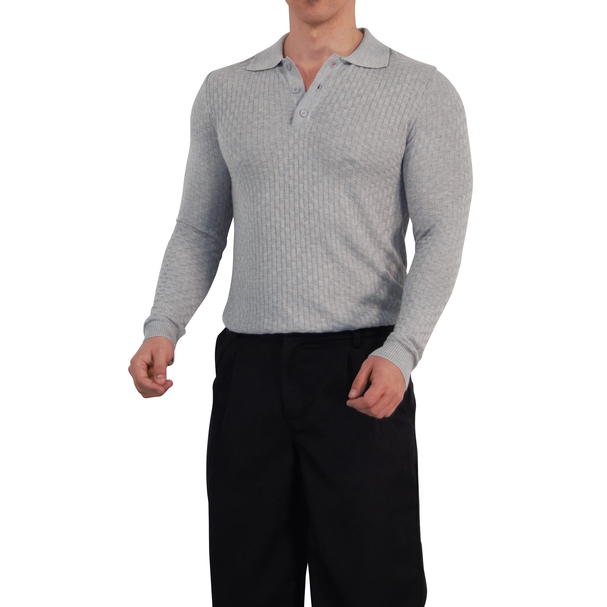 Knitted Connery Polo Manga Larga Light Gray