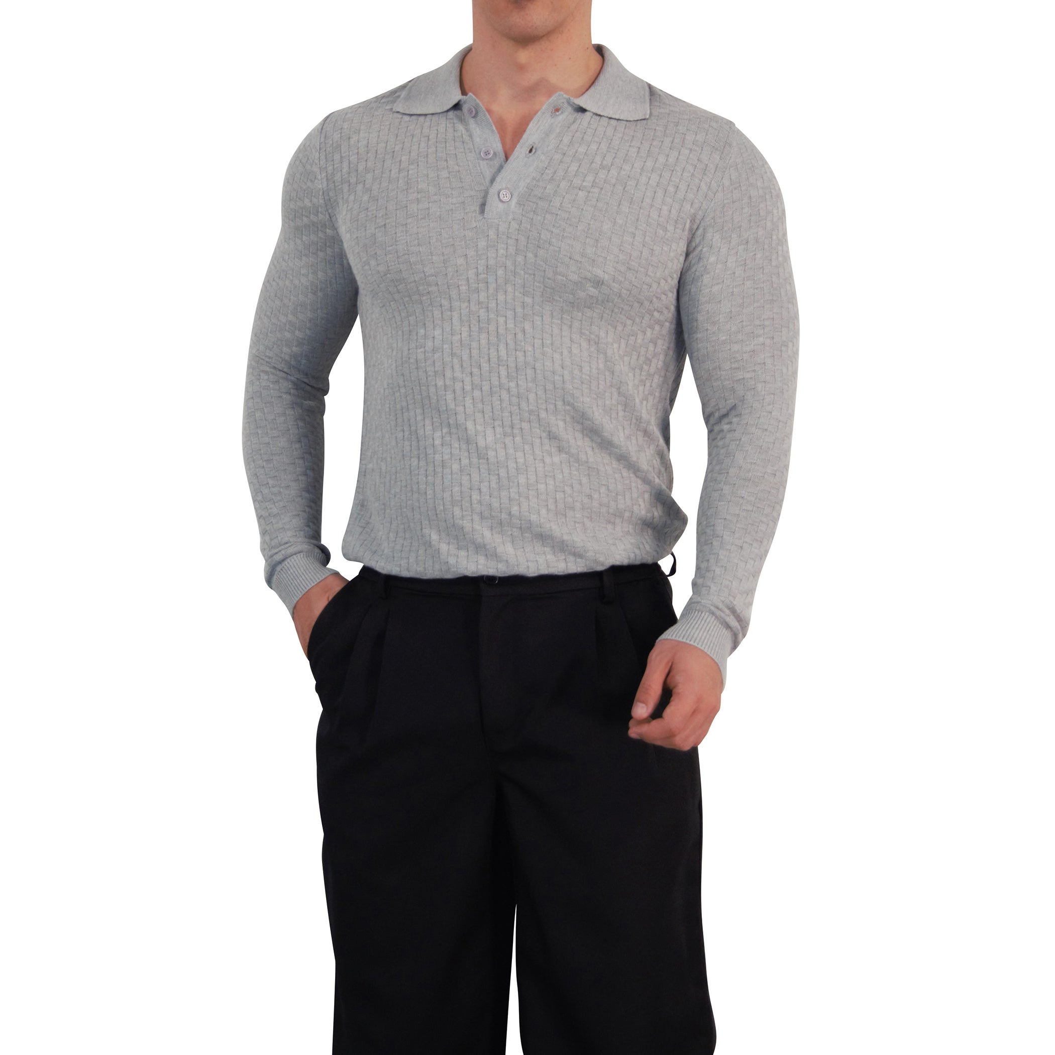 Knitted Connery Polo Manga Larga Light Gray