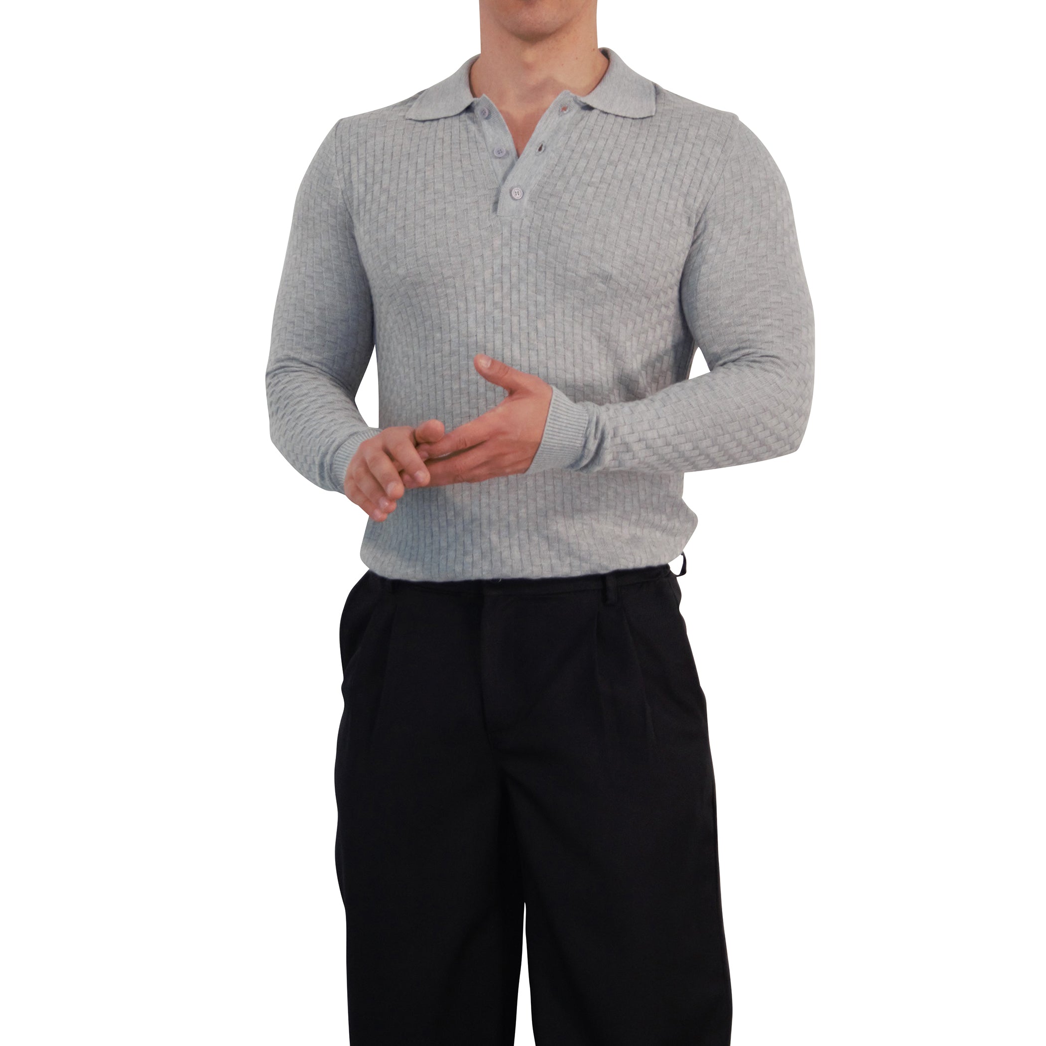 Knitted Connery Polo Manga Larga Light Gray