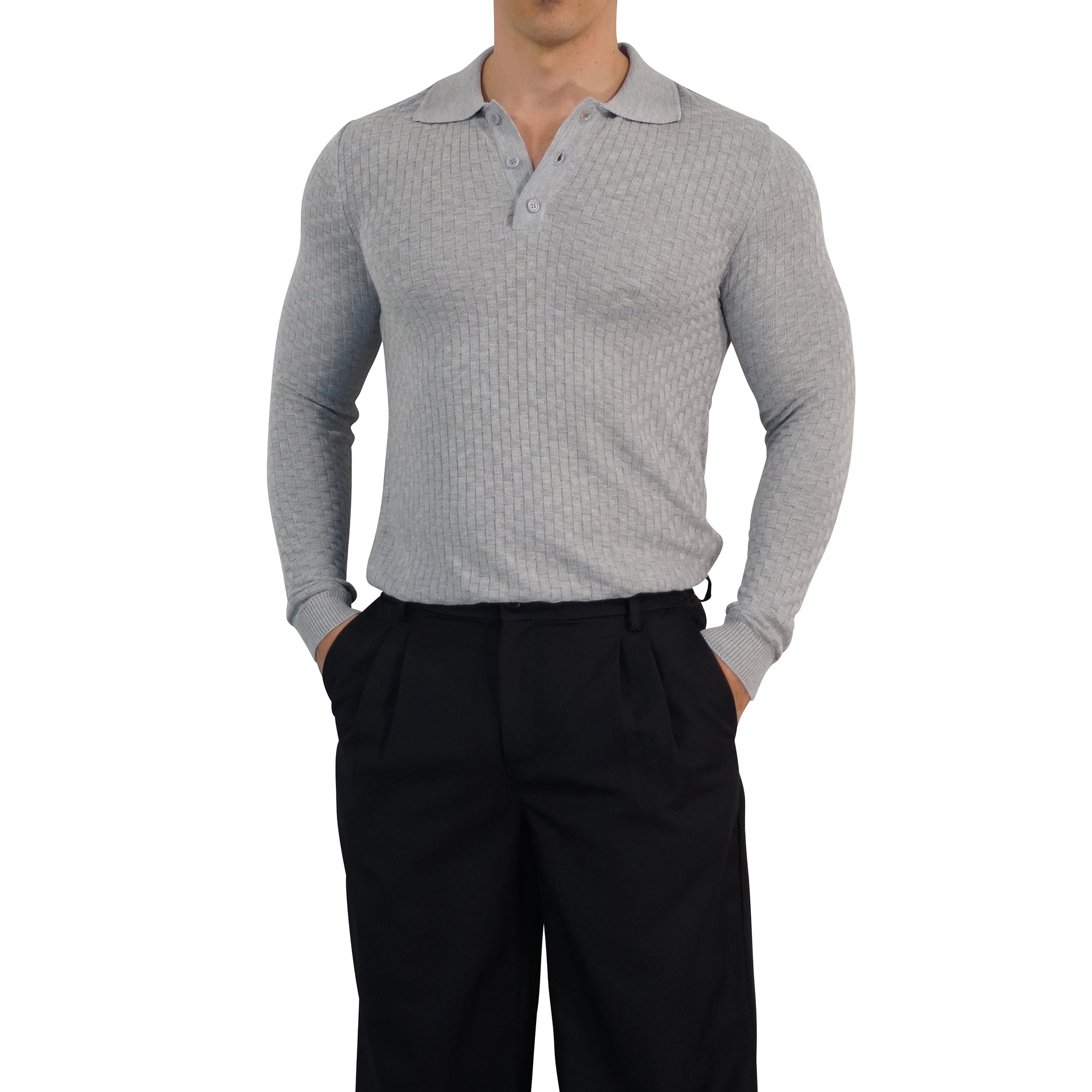 Knitted Connery Polo Manga Larga Light Gray