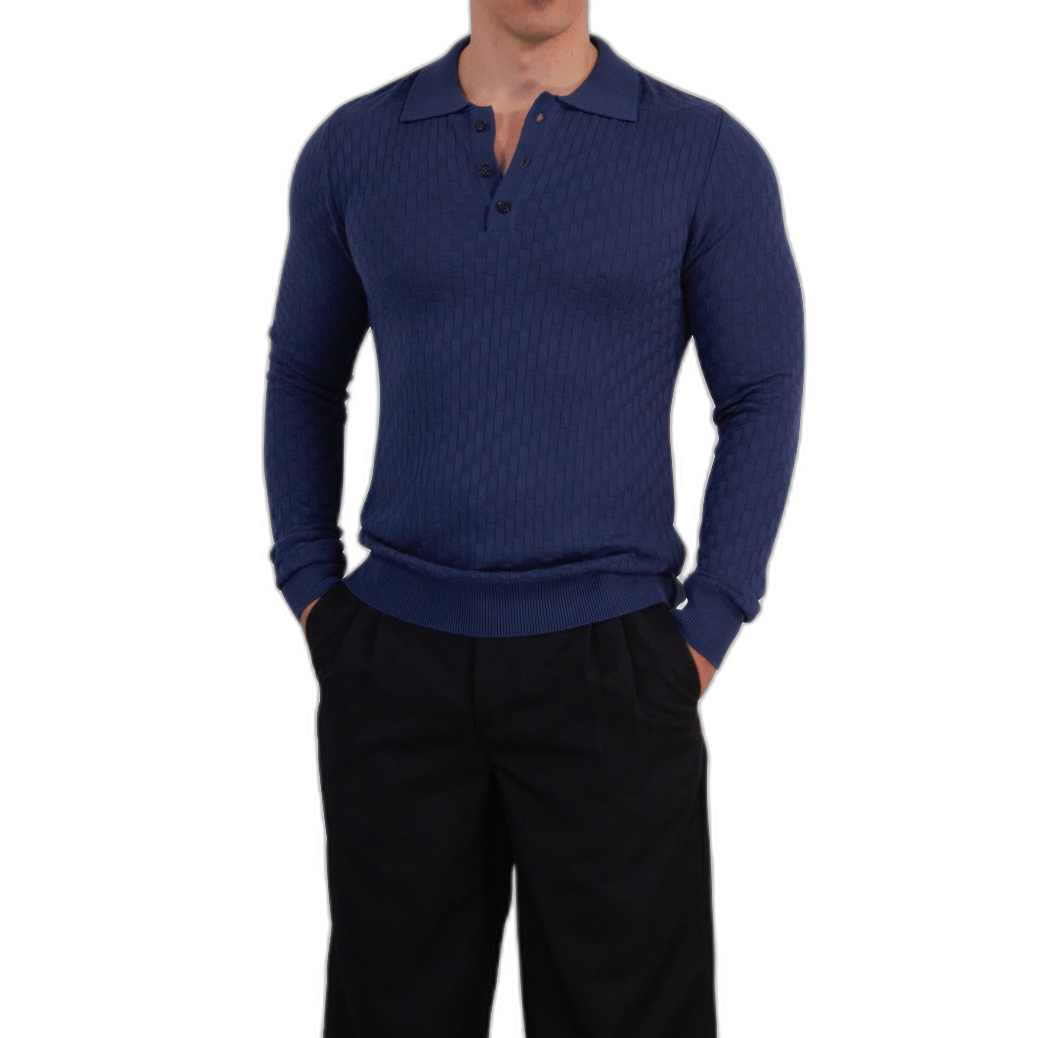Knitted Connery Polo Manga Larga Dark Indigo