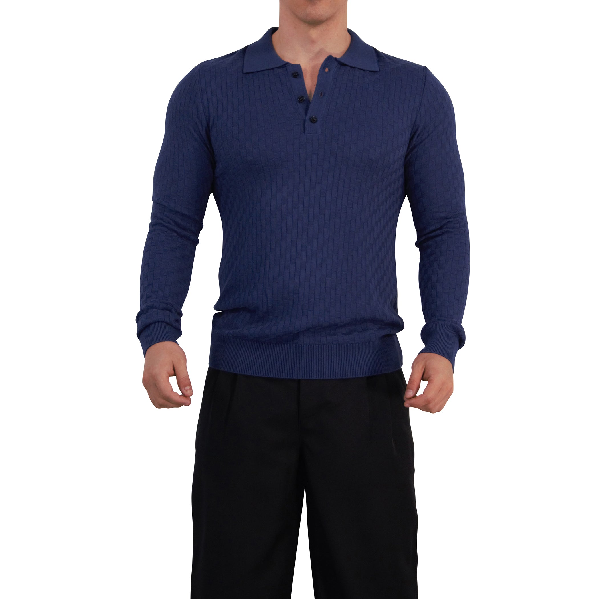 Knitted Connery Polo Manga Larga Dark Indigo