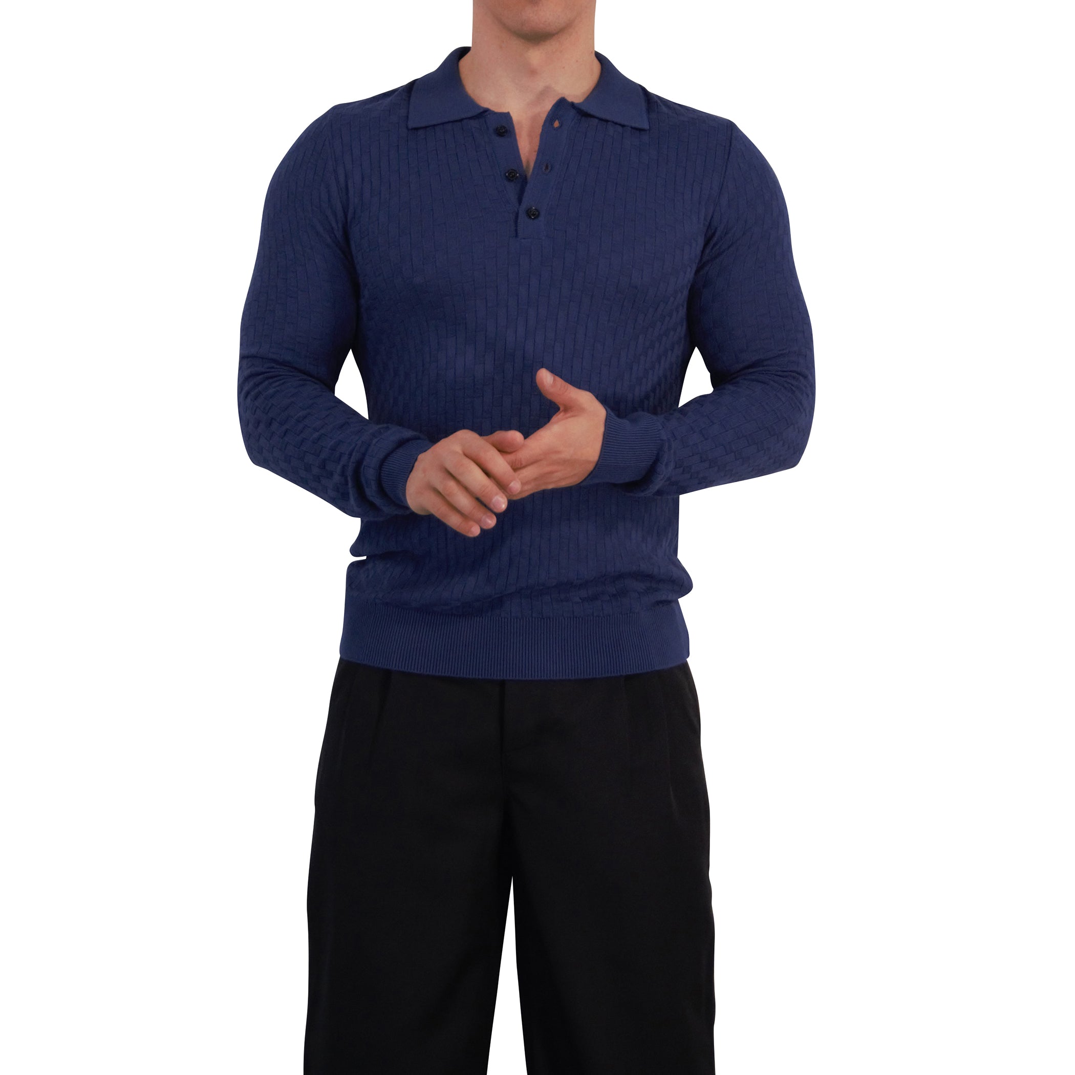 Knitted Connery Polo Manga Larga Dark Indigo