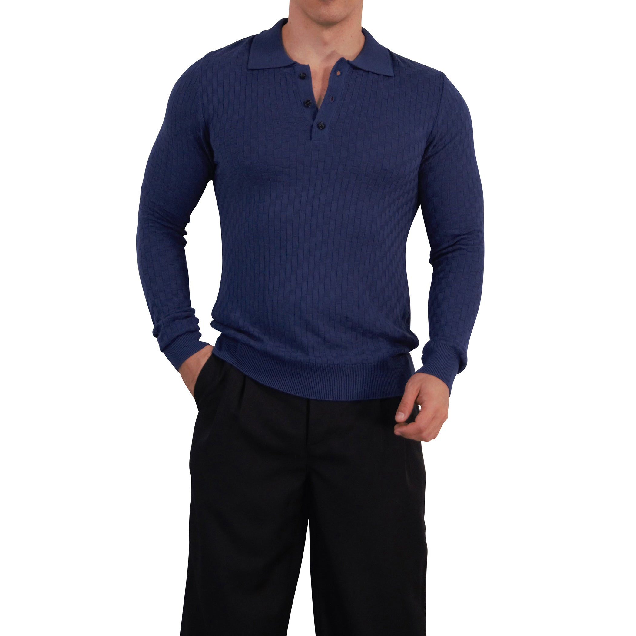 Knitted Connery Polo Manga Larga Dark Indigo