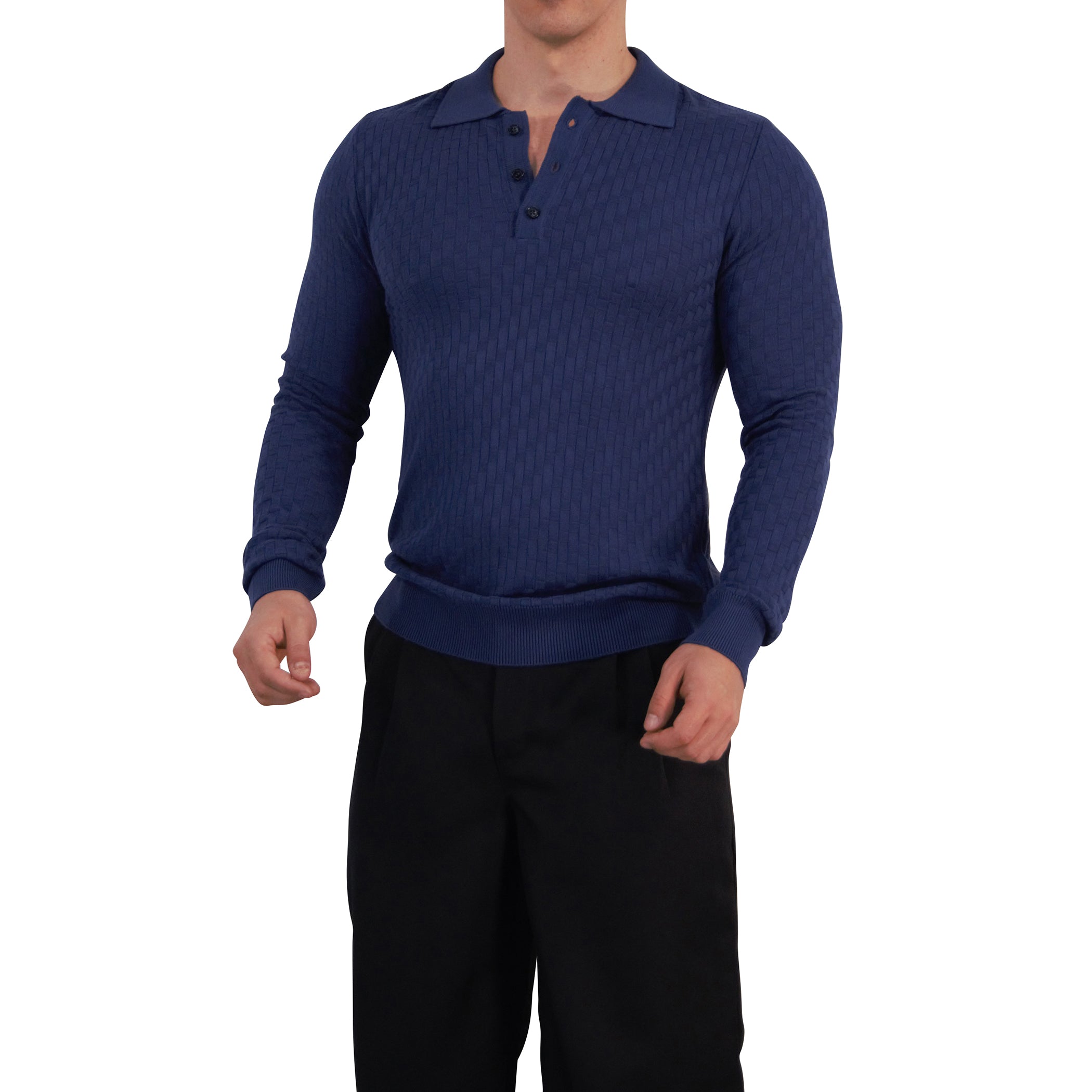 Knitted Connery Polo Manga Larga Dark Indigo