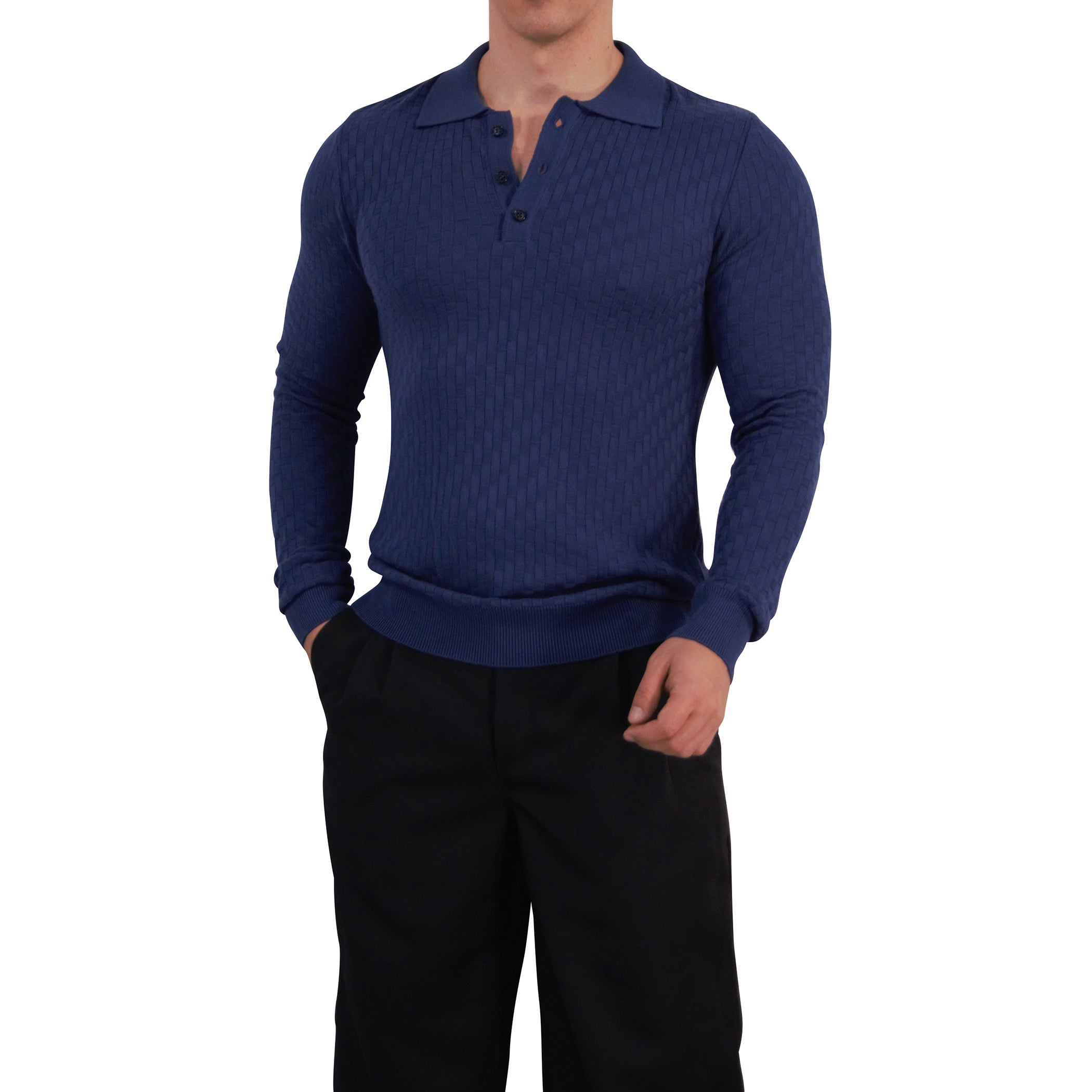 Knitted Connery Polo Manga Larga Dark Indigo