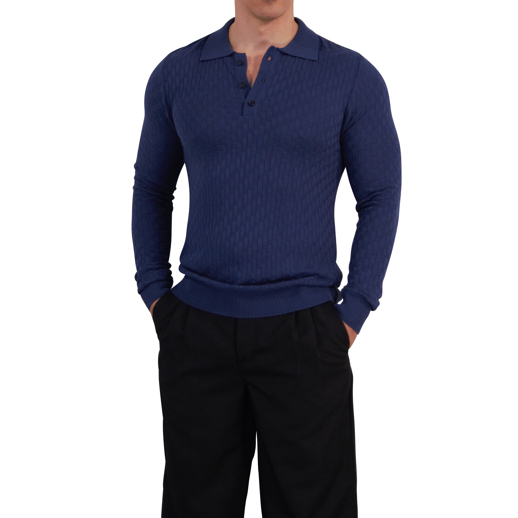 Knitted Connery Polo Manga Larga Dark Indigo