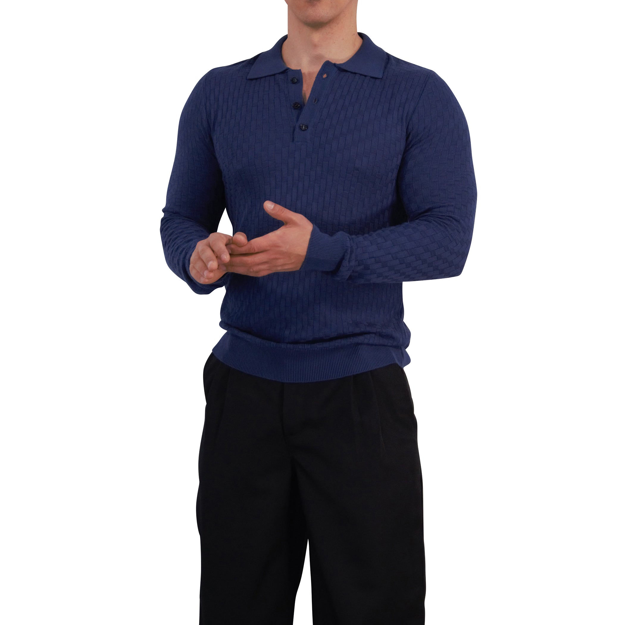 Knitted Connery Polo Manga Larga Dark Indigo