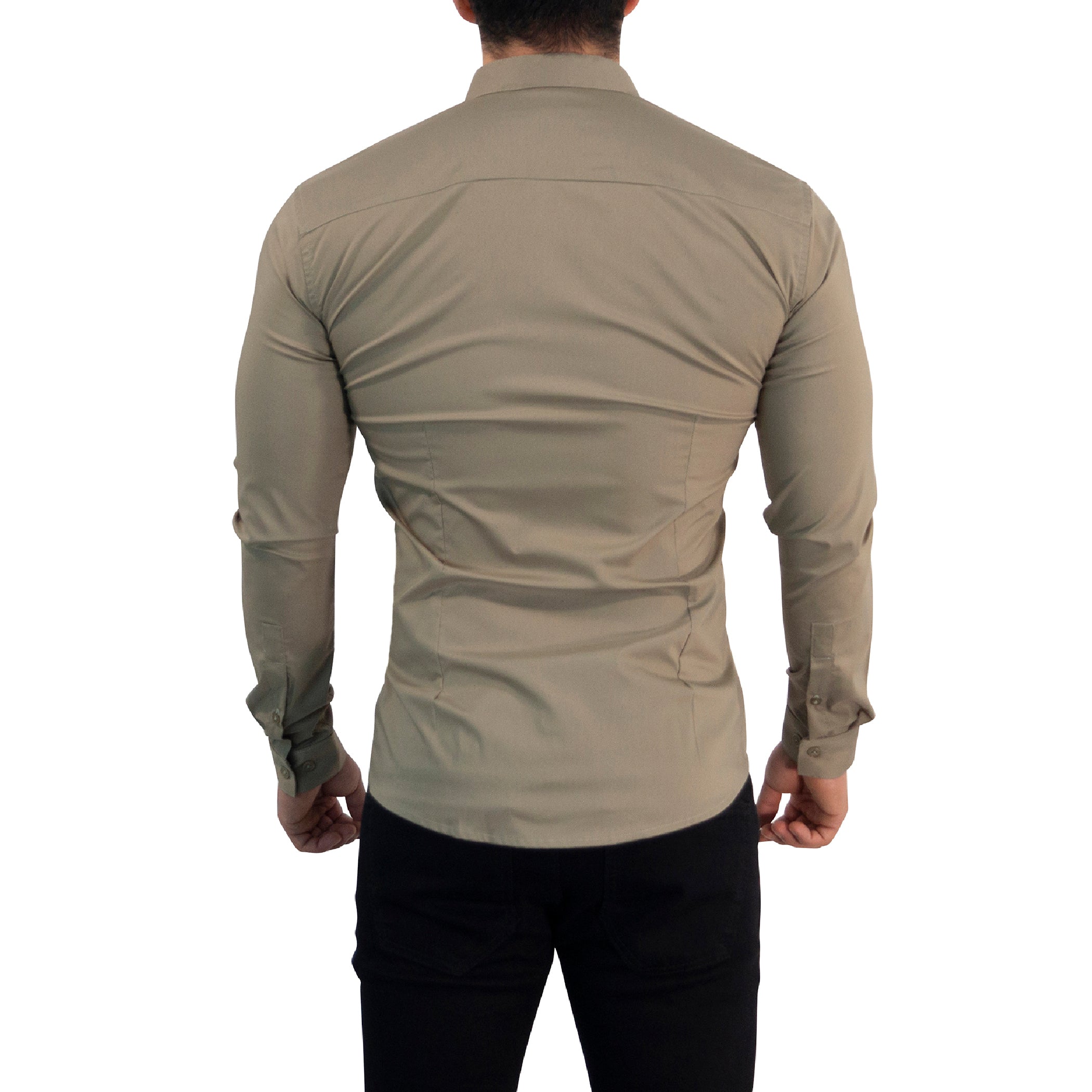 Camisa Cuello Mao Manga Larga Caqui Vintage Logo Blanco