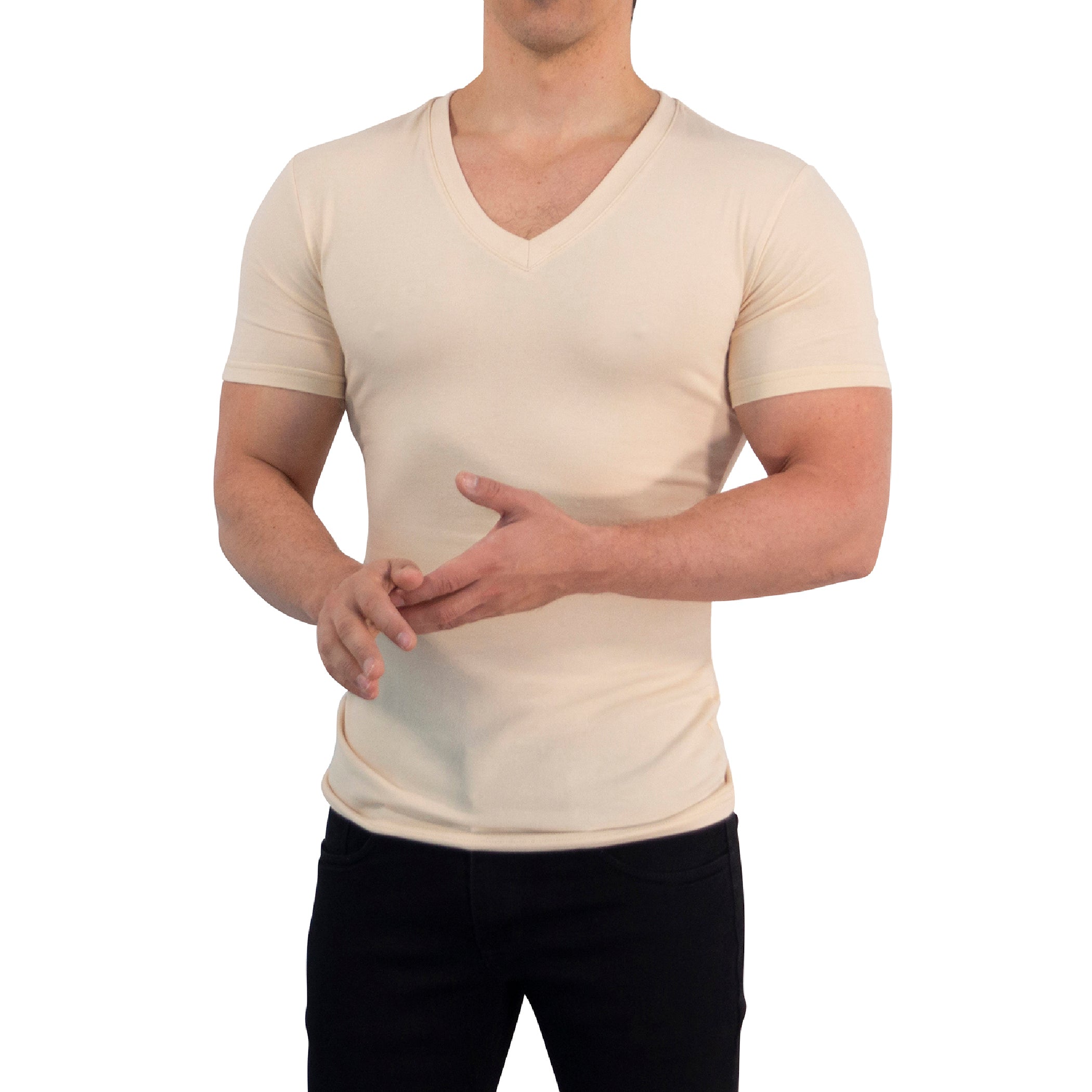 Playera Cuello V Profundo Beige