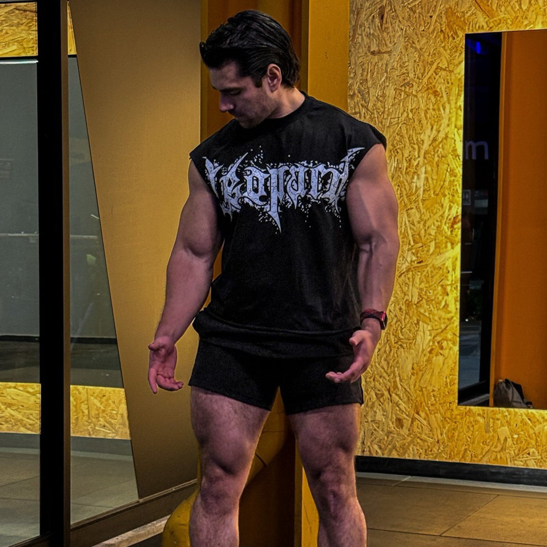 Playera Sleeveless Boxy | Oversized Dark Series Distressed Acid Wash Black