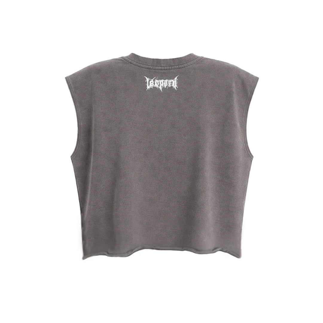 Playera Sleeveless Boxy | Oversized Dark Series Distressed Acid Wash Light Gray