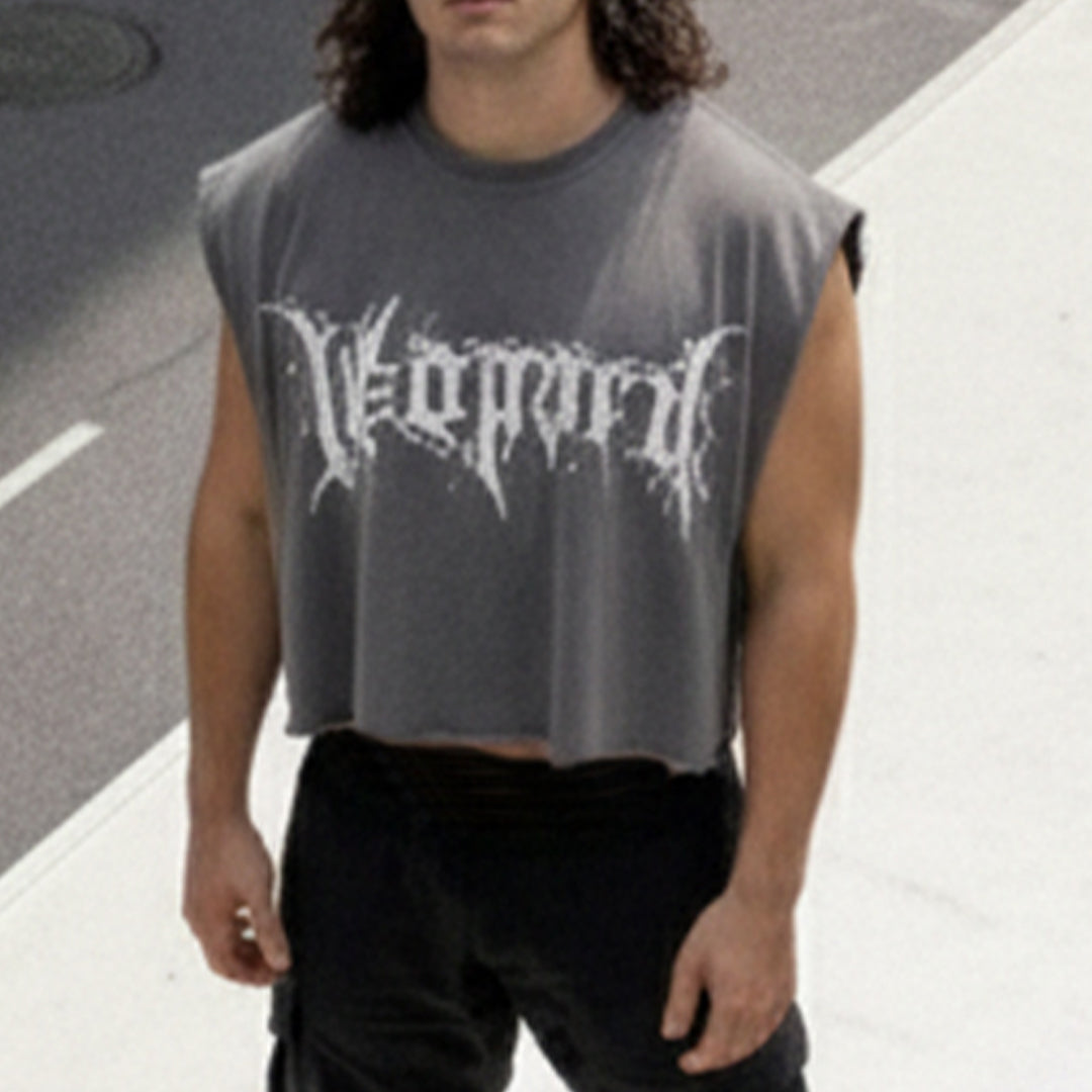 Playera Sleeveless Boxy | Oversized Dark Series Distressed Acid Wash Light Gray