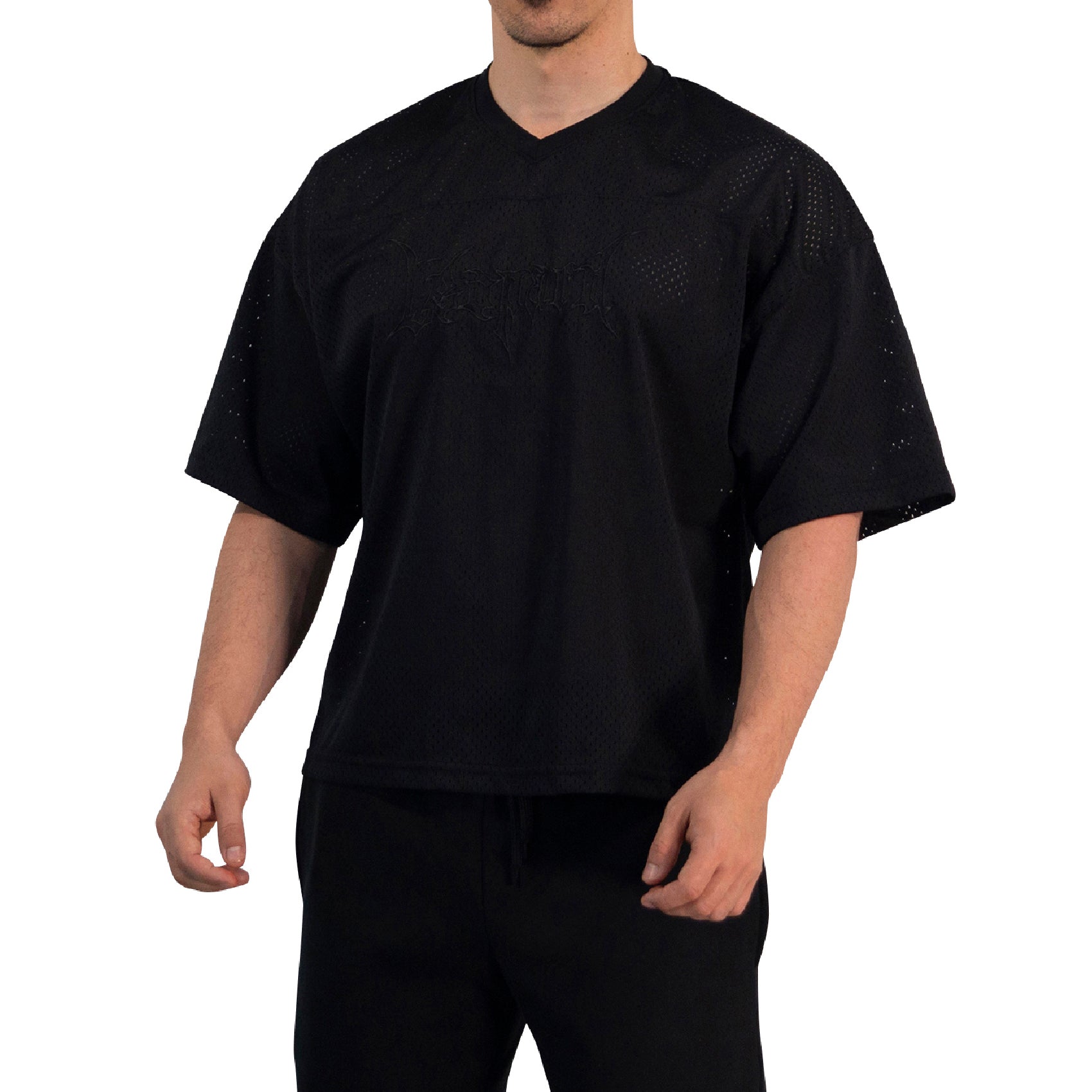 Crop Jersey Oversized Black Dark Logo Black