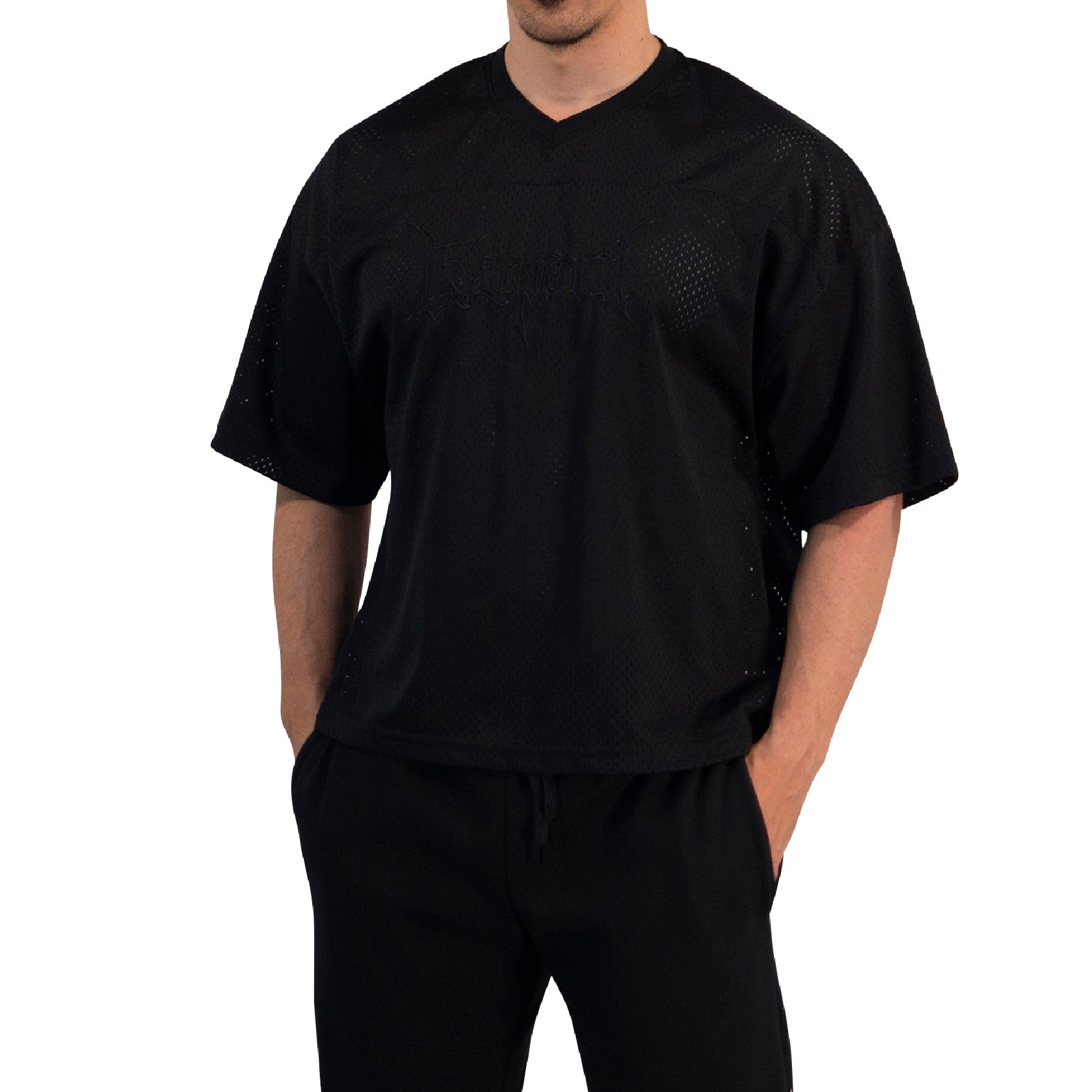 Crop Jersey Oversized Black Dark Logo Black