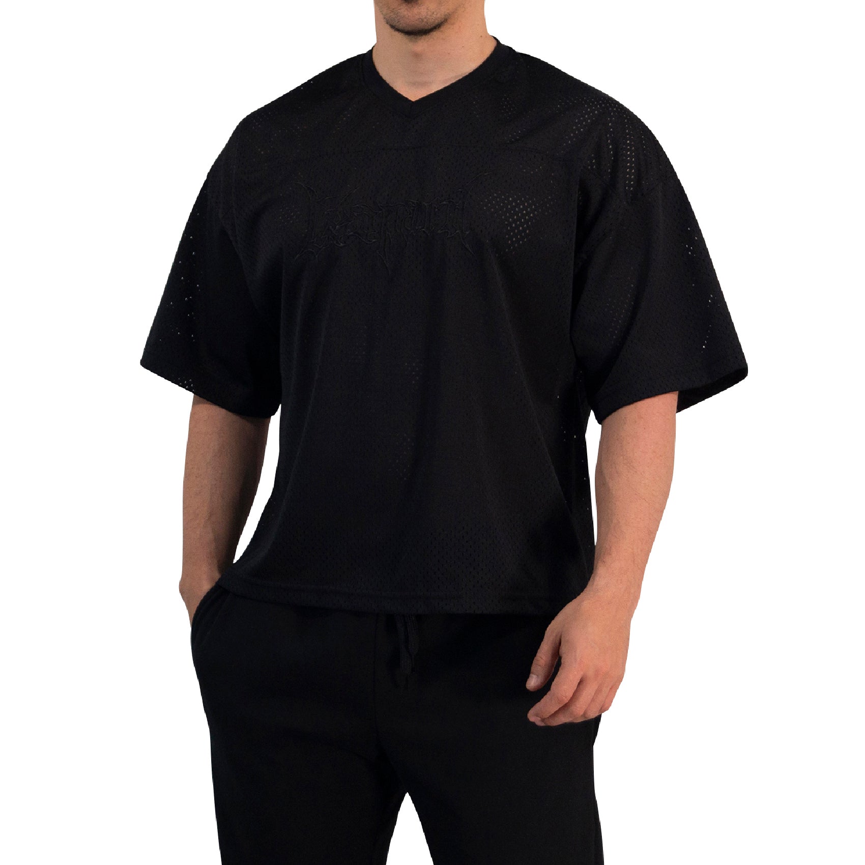 Crop Jersey Oversized Black Dark Logo Black