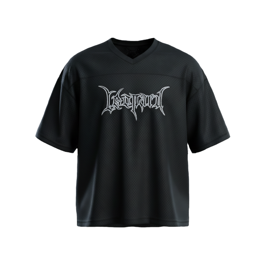 Crop Jersey Oversized Black Dark Logo White