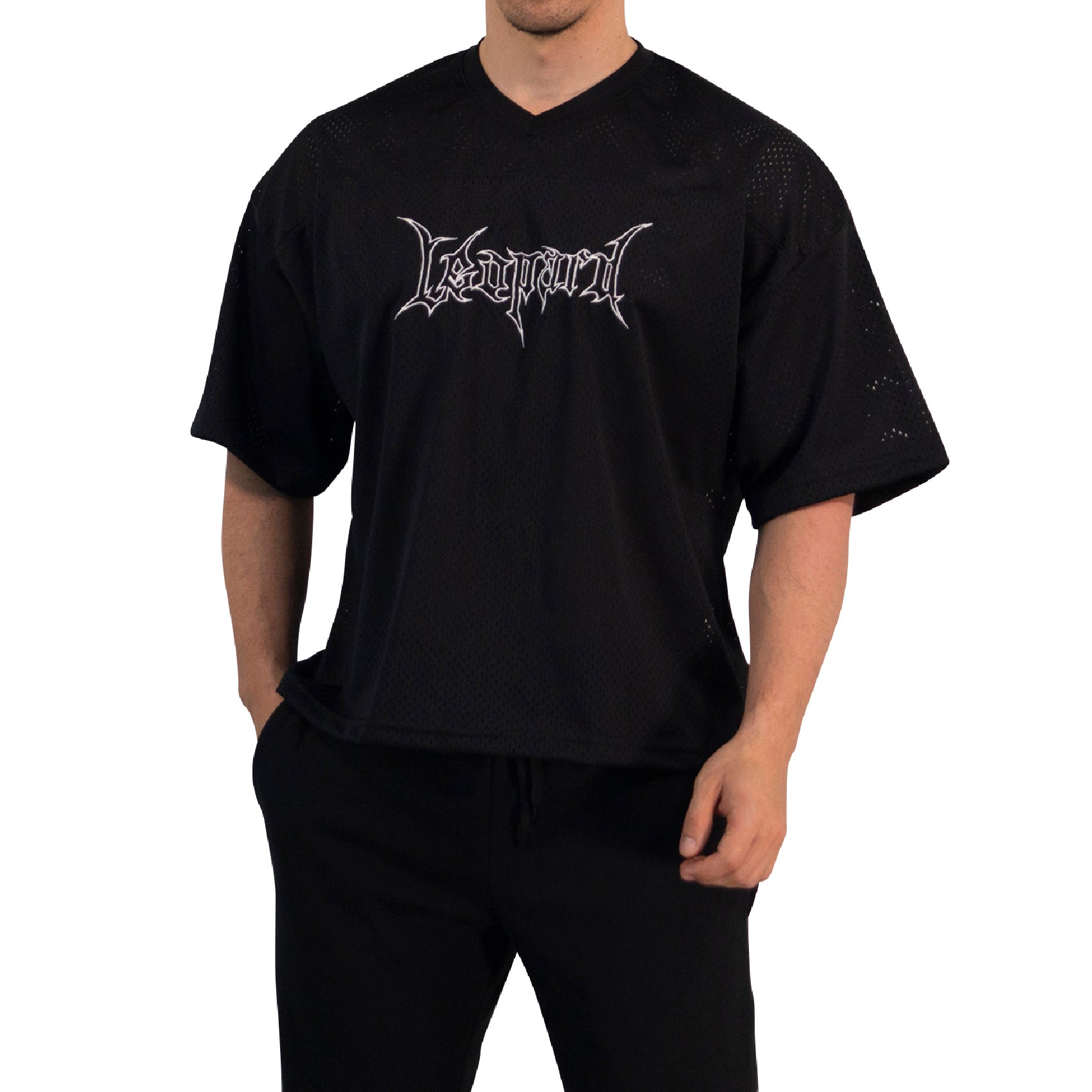 Crop Jersey Oversized Black Dark Logo White