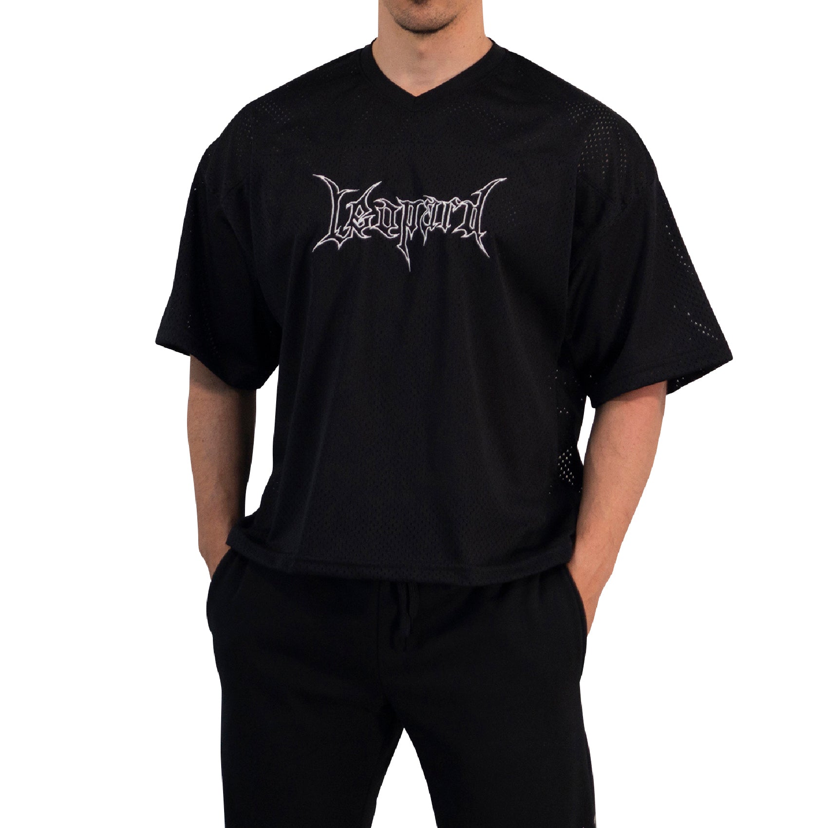 Crop Jersey Oversized Black Dark Logo White