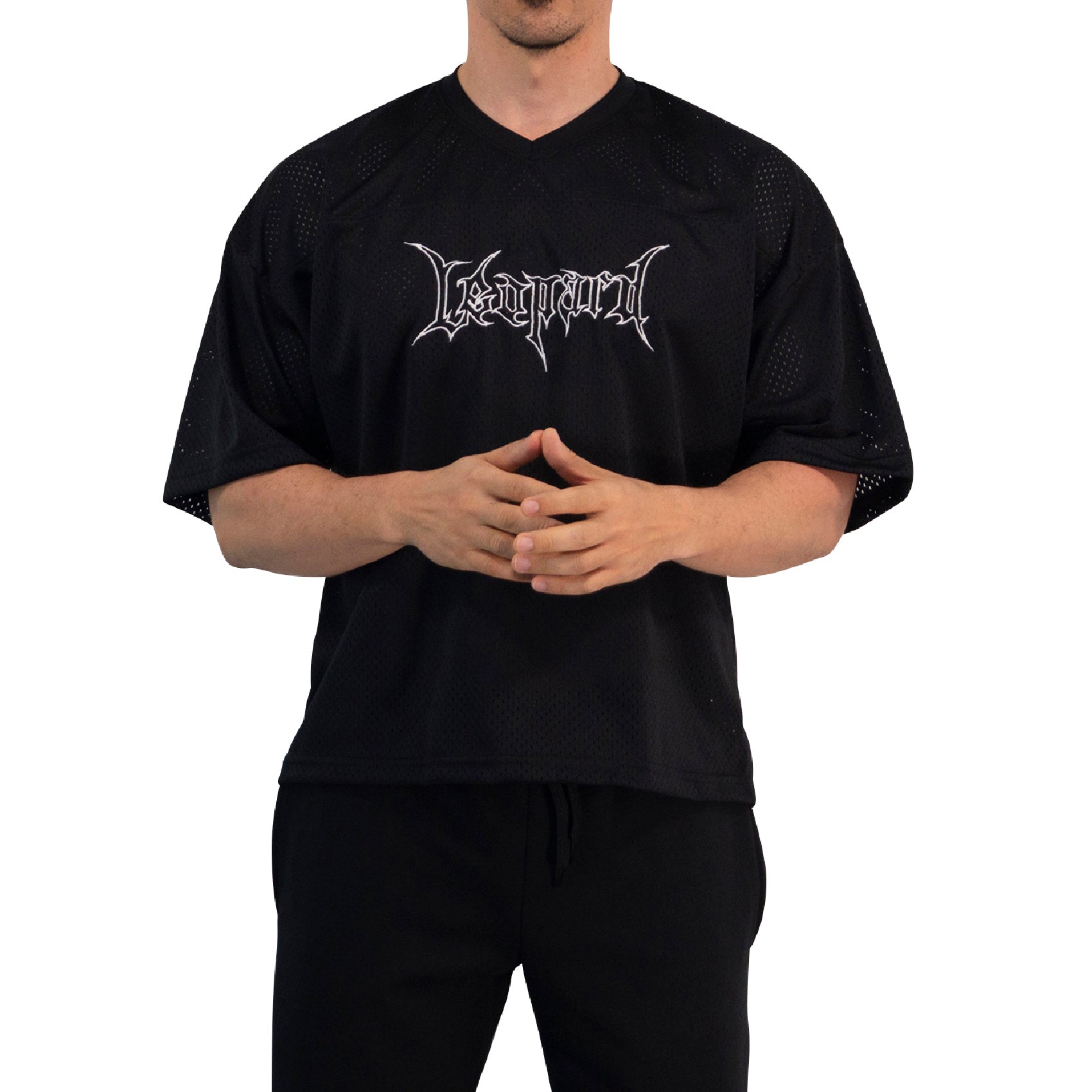 Crop Jersey Oversized Black Dark Logo White