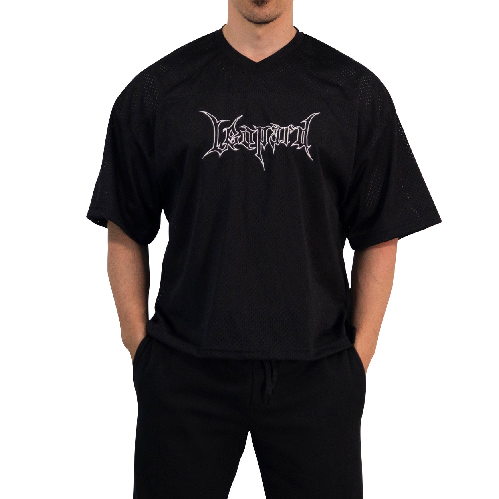 Crop Jersey Oversized Black Dark Logo White