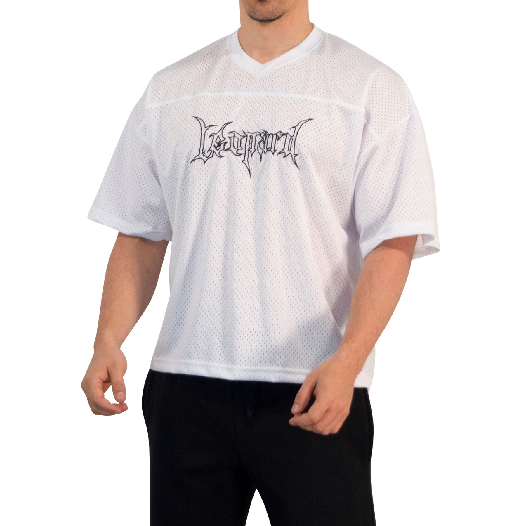 Crop Jersey Oversized White Dark Logo Black