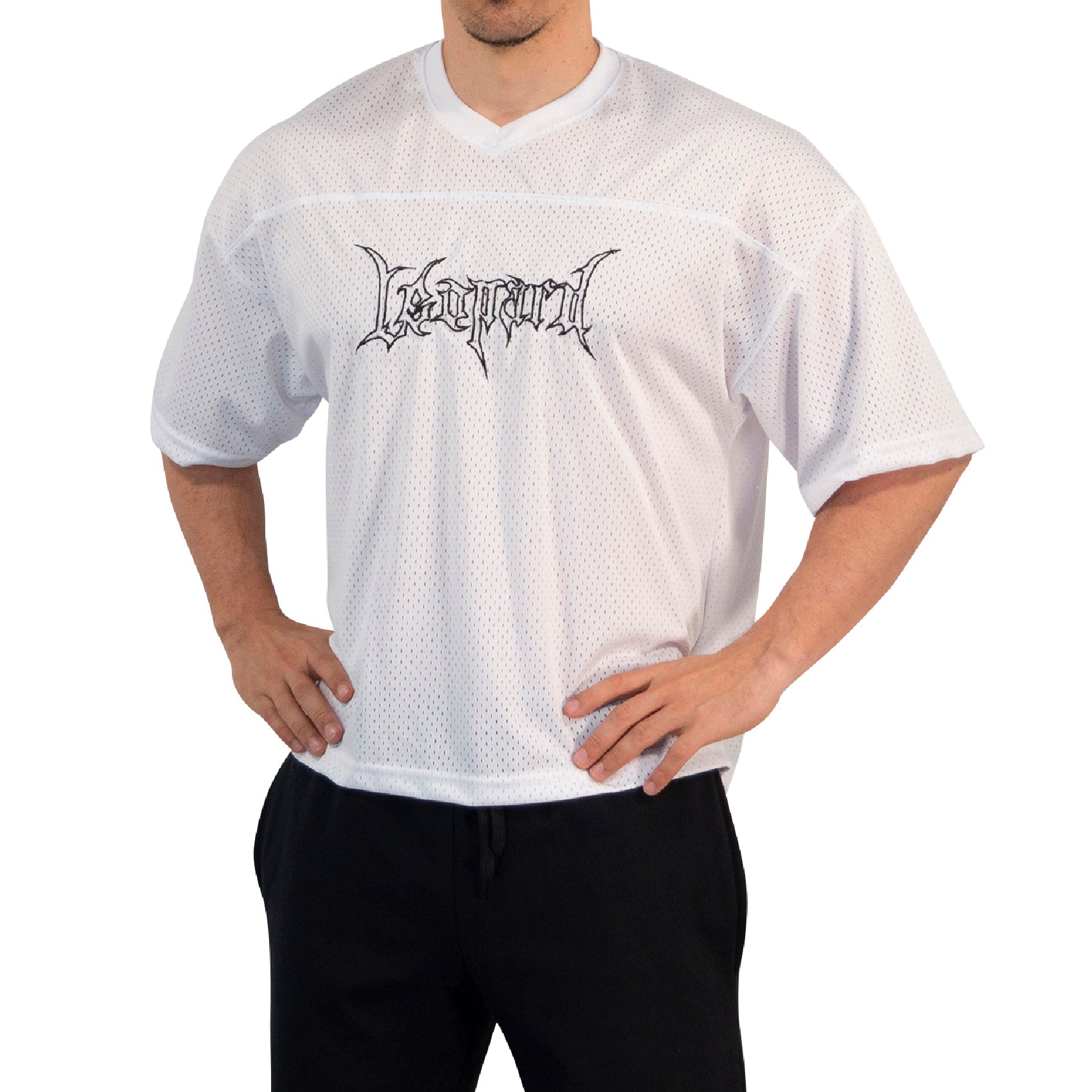 Crop Jersey Oversized White Dark Logo Black