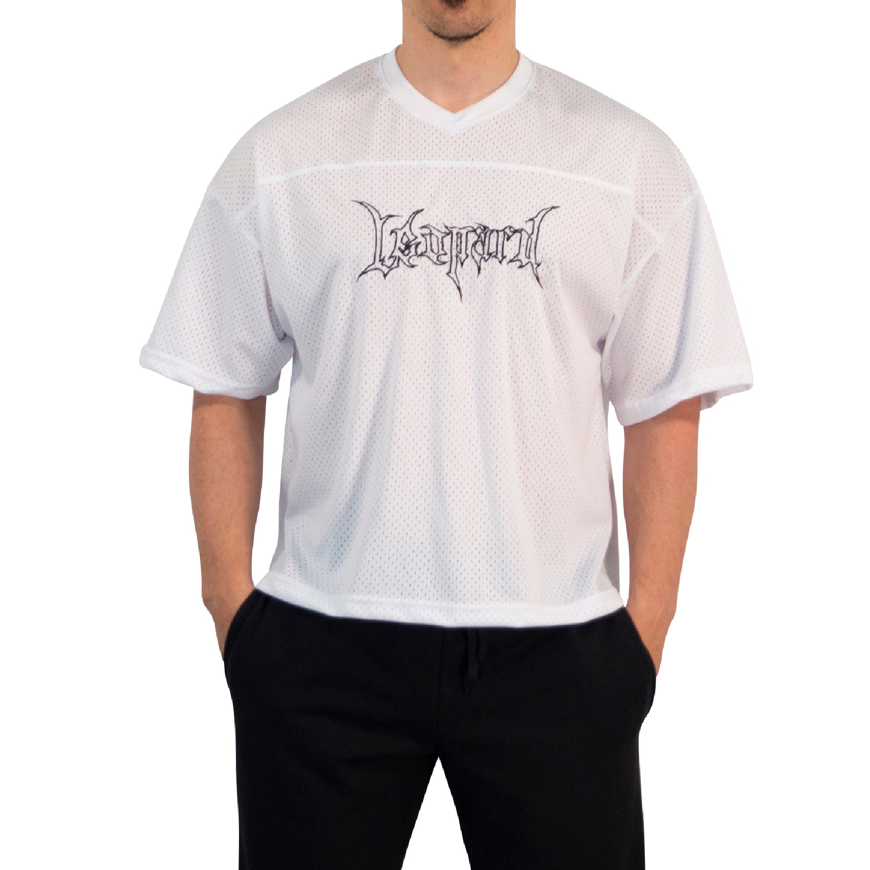 Crop Jersey Oversized White Dark Logo Black