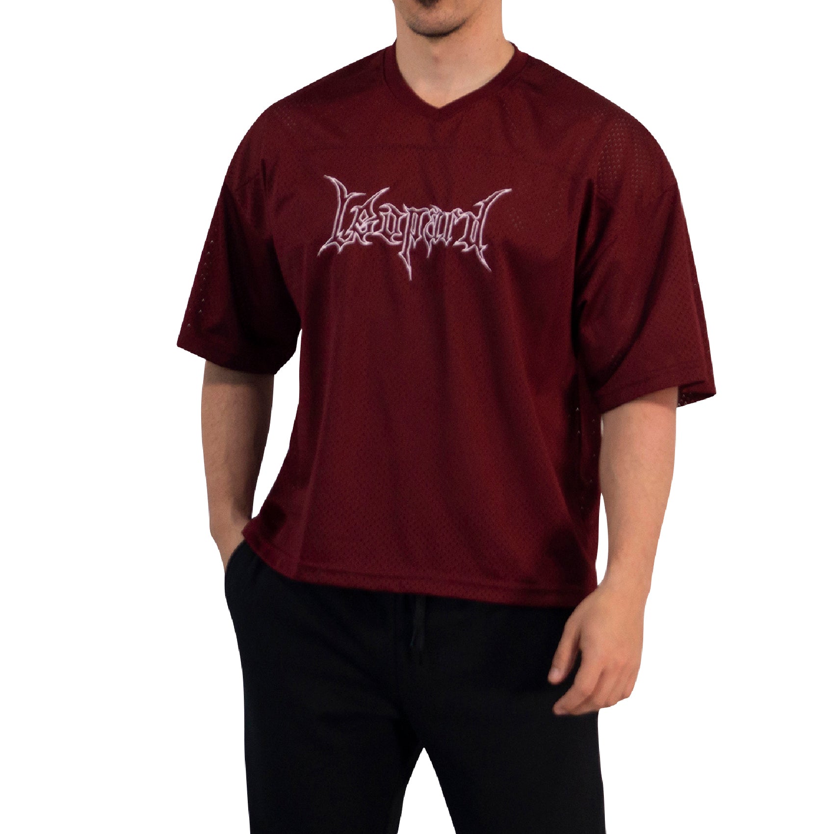 Crop Jersey Oversized Burgundy Dark Logo White