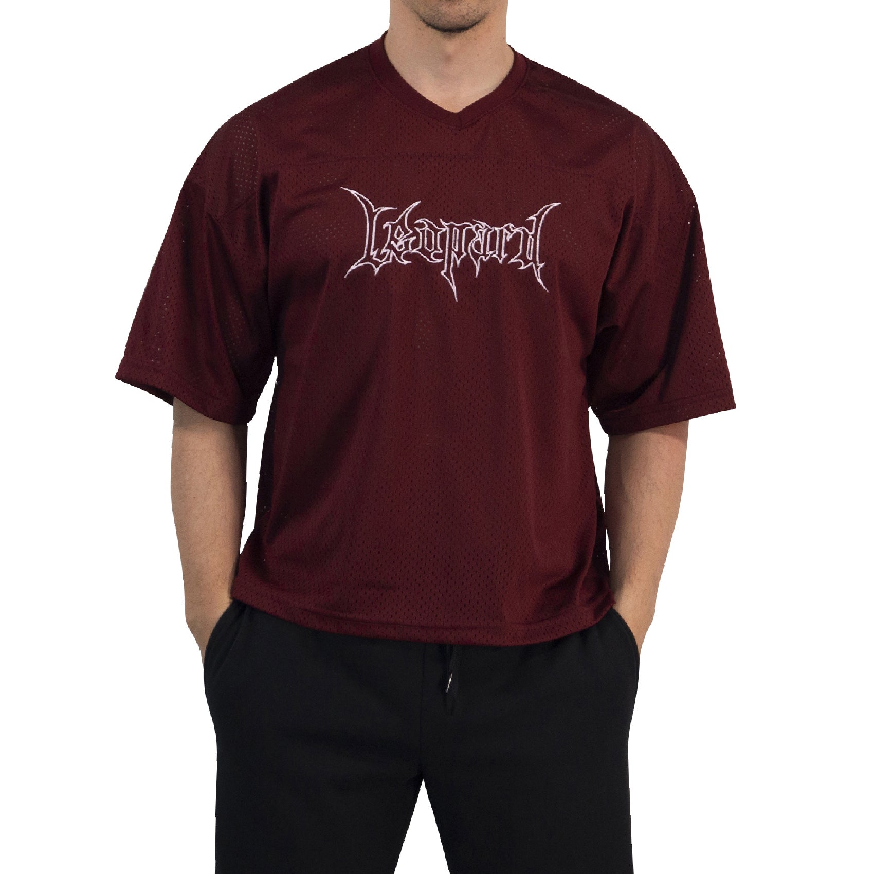 Crop Jersey Oversized Burgundy Dark Logo White