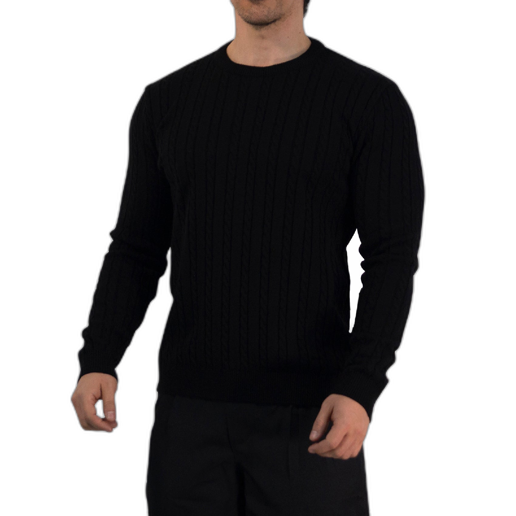 Crewneck Cable Knit Sweater Black
