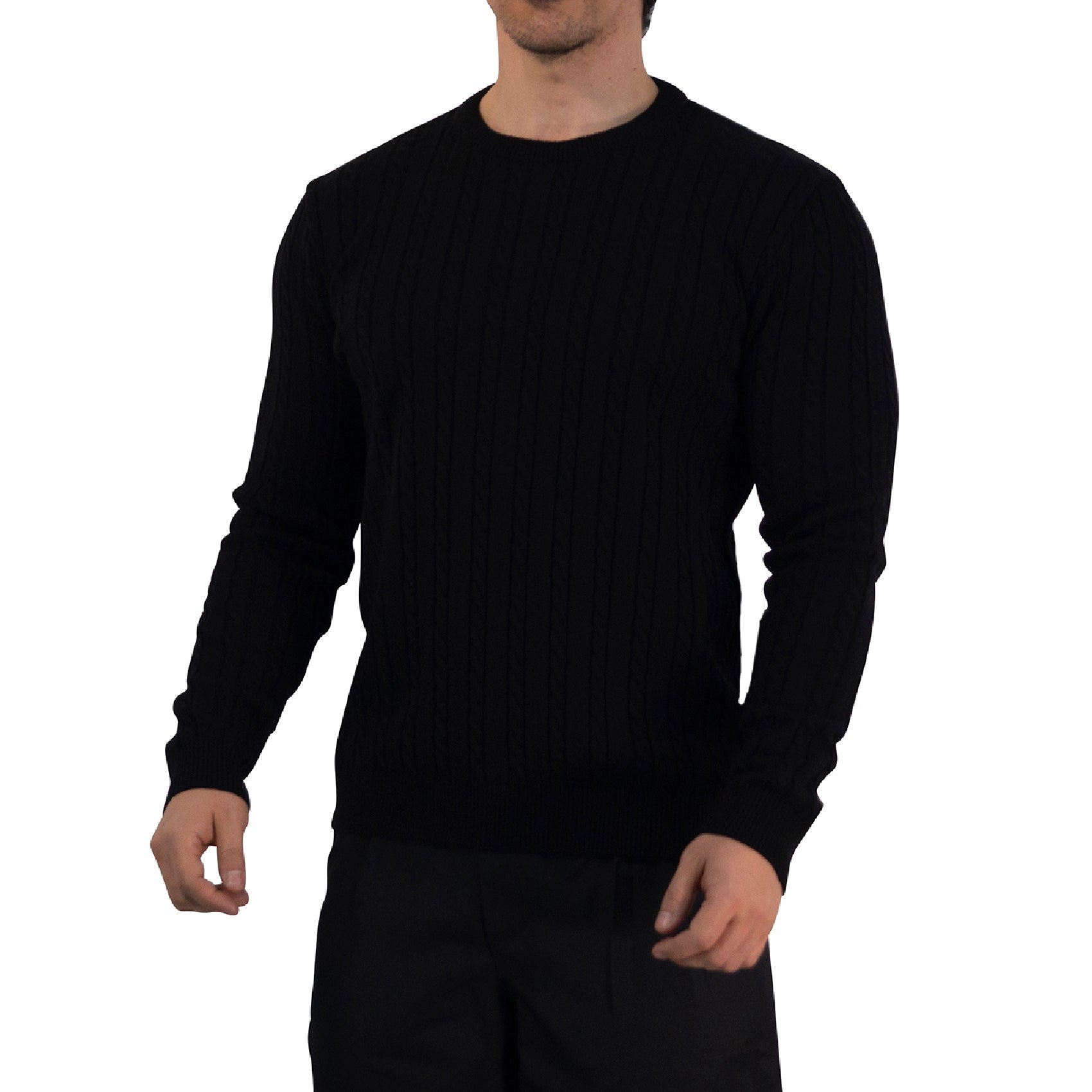 Crewneck Cable Knit Sweater Black