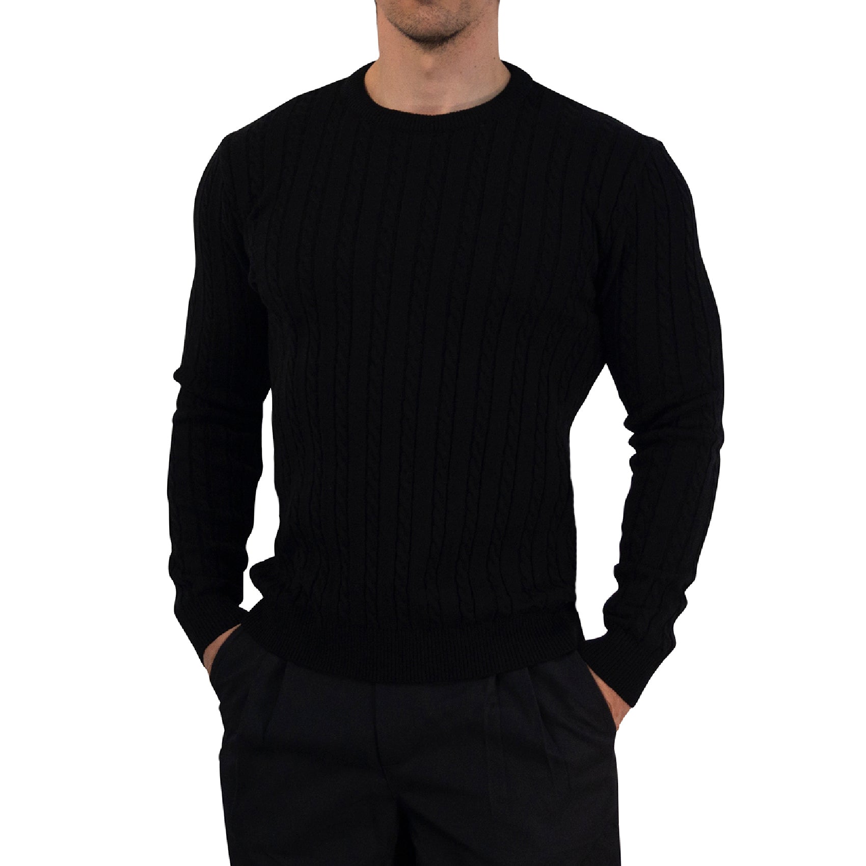 Crewneck Cable Knit Sweater Black