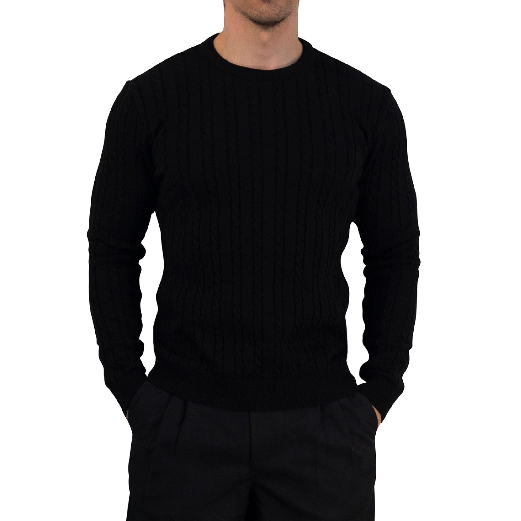 Crewneck Cable Knit Sweater Black
