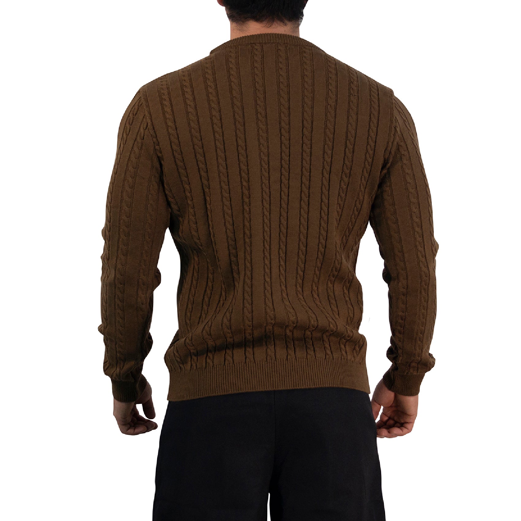 Crewneck Cable Knit Sweater Dark Bown