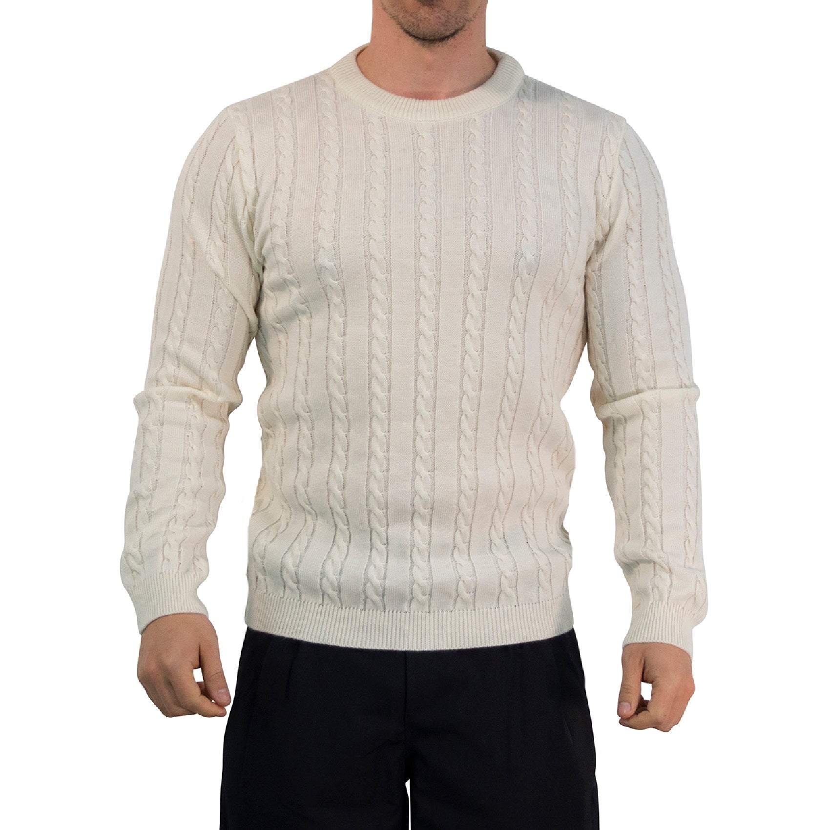 Crewneck Cable Knit Sweater Raw Cream