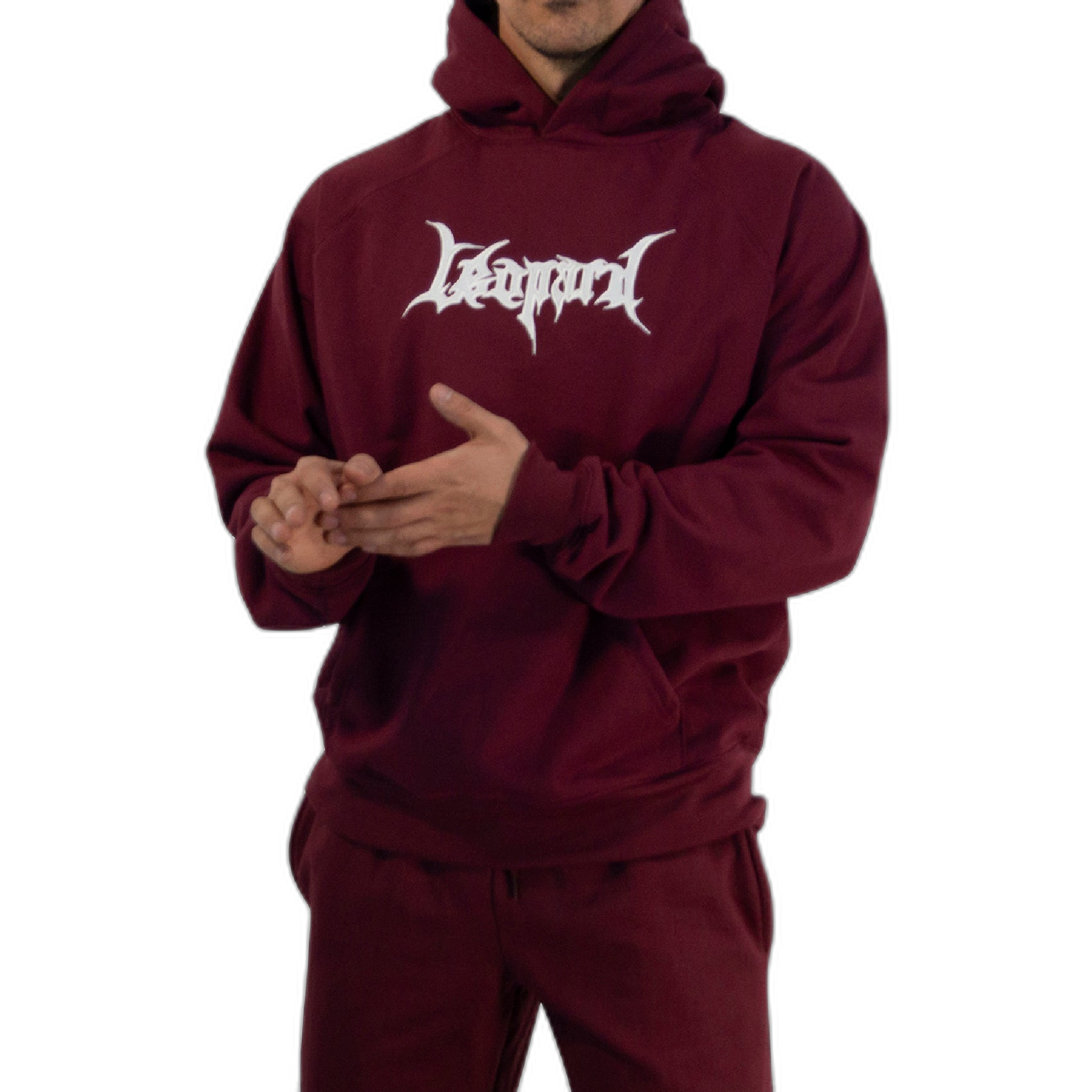 Hoodie Oversized Dark Series Distresed Logo Burgundy