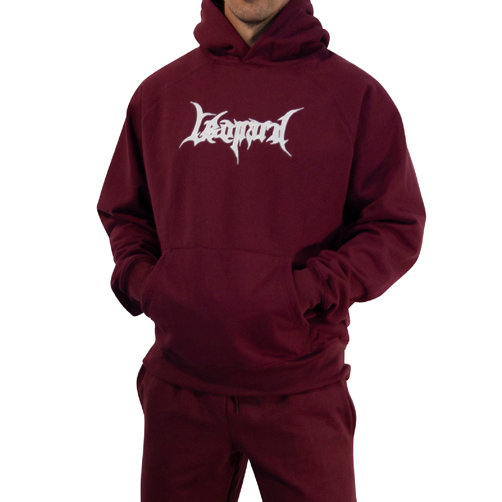 Hoodie Oversized Dark Series Distresed Logo Burgundy