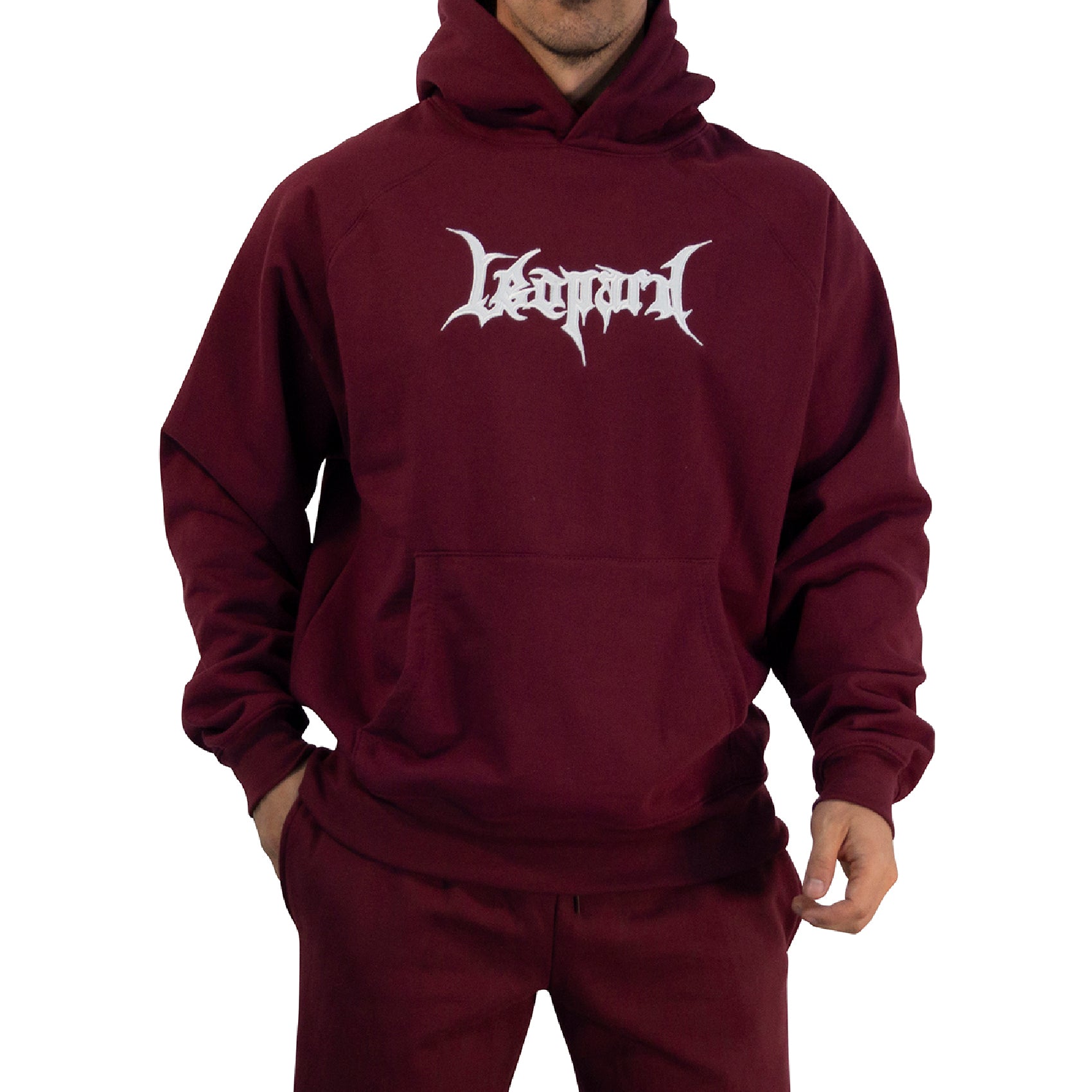 Hoodie Oversized Dark Series Distresed Logo Burgundy
