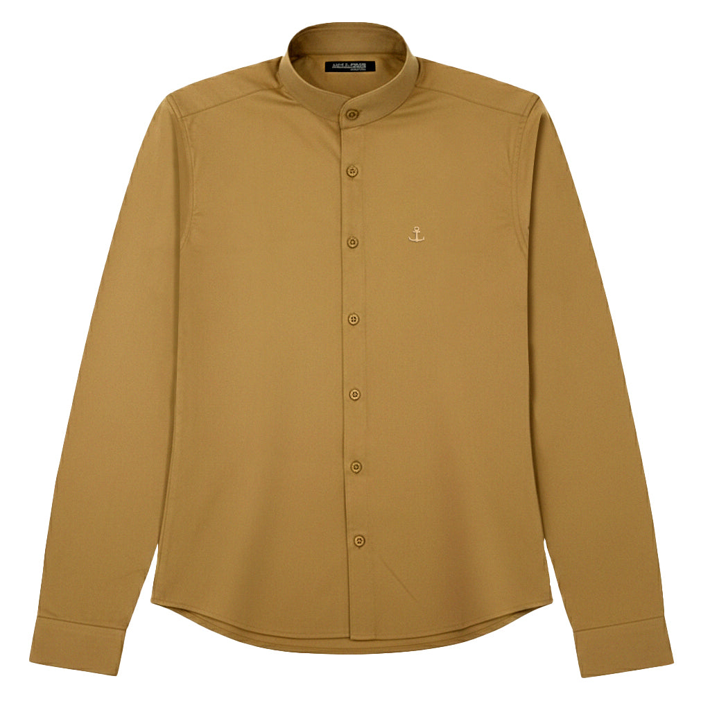 Camisa Cuello Mao Manga Larga Walnut