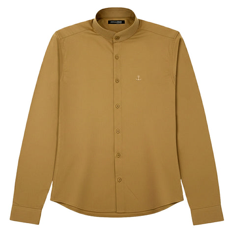 Camisa Cuello Mao Manga Larga Walnut