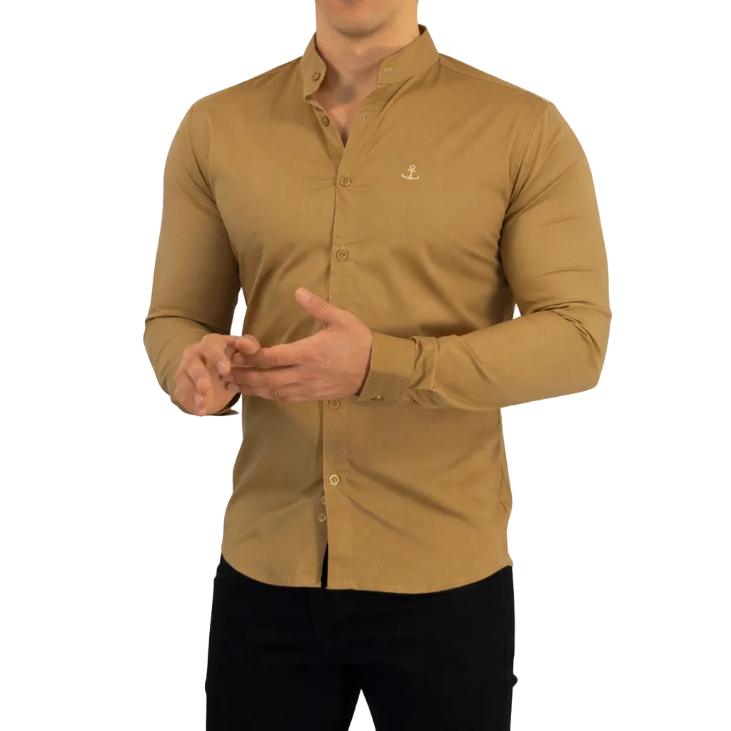 Camisa Cuello Mao Manga Larga Walnut