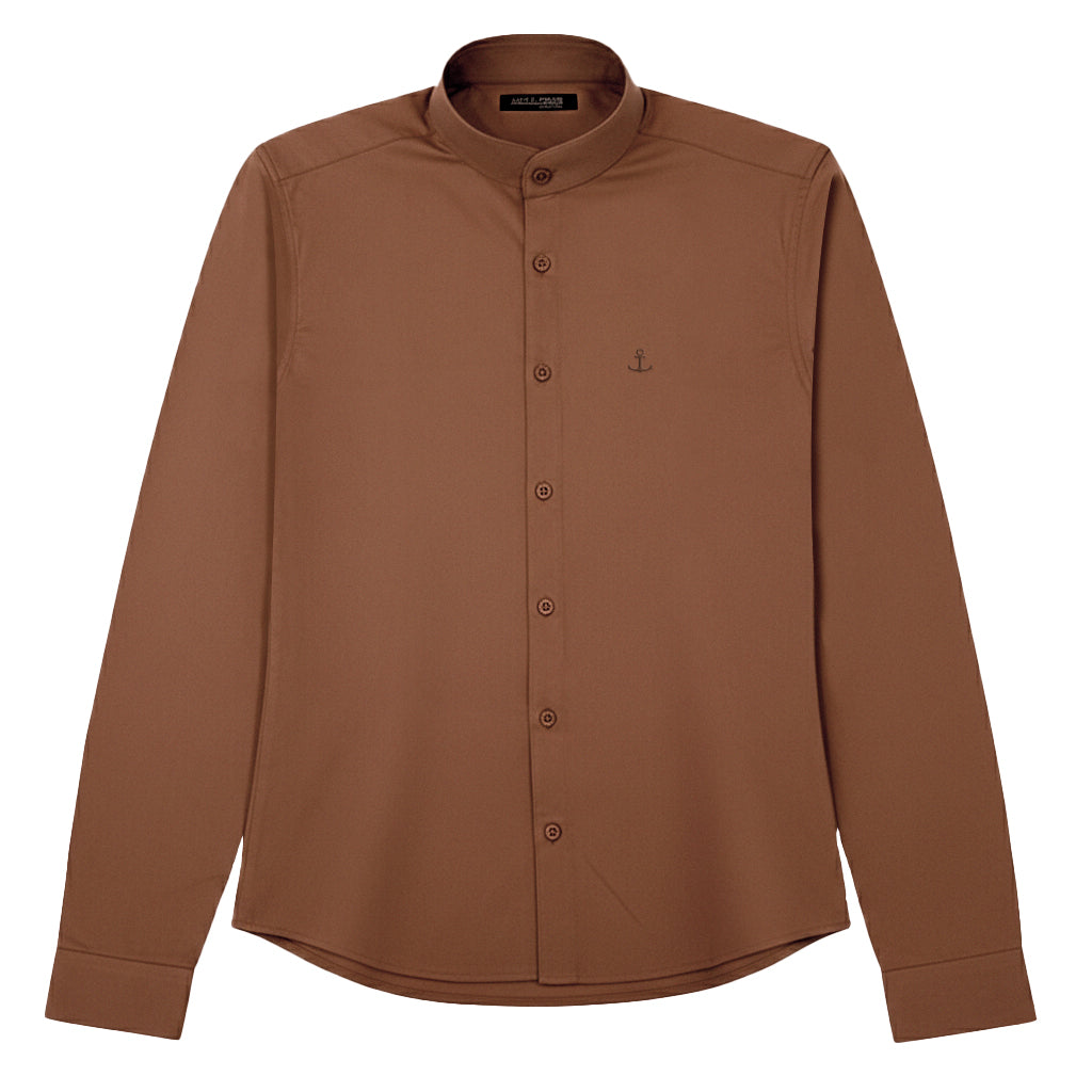 Camisa Cuello Mao Manga Larga Cafe