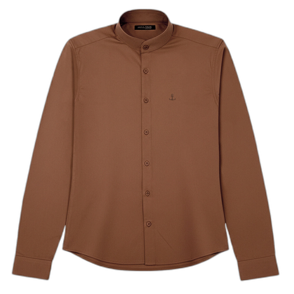 Camisa Cuello Mao Manga Larga Cafe