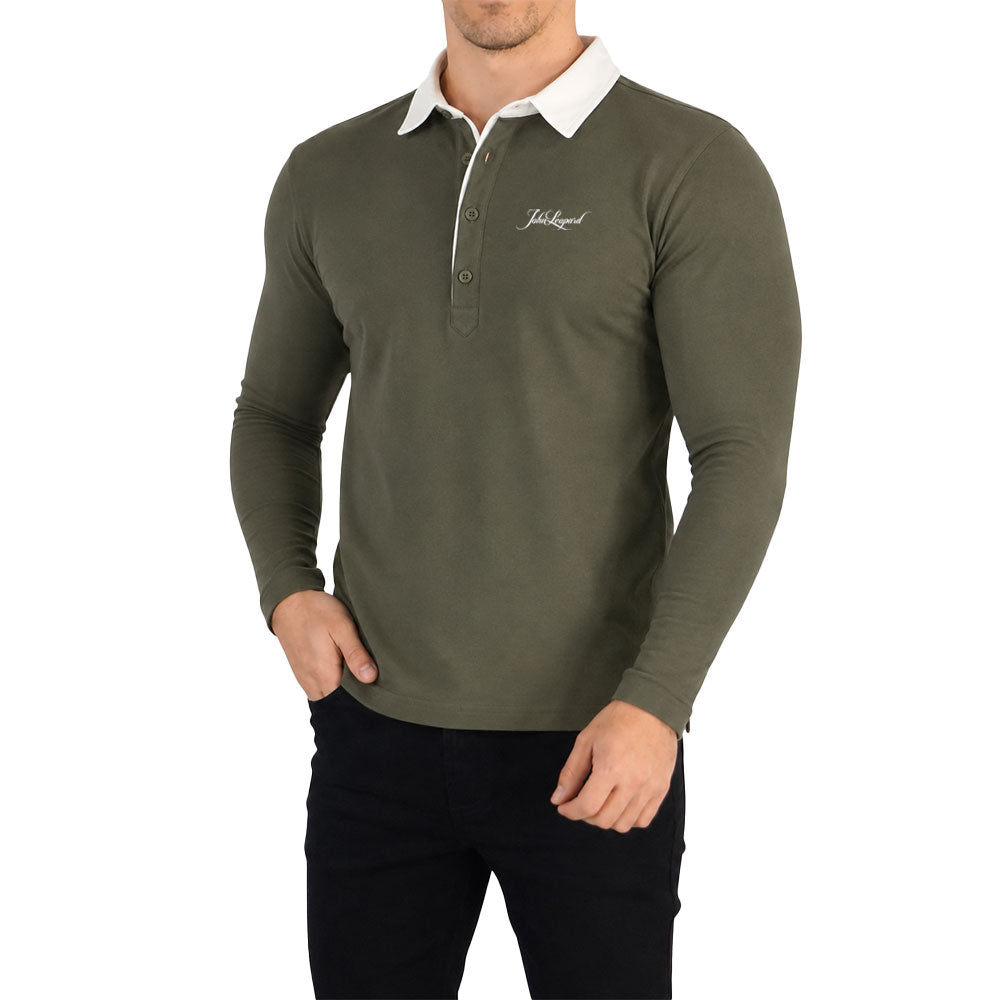 Sateen Luxe Polo Shirt Long Sleeve Light Gray