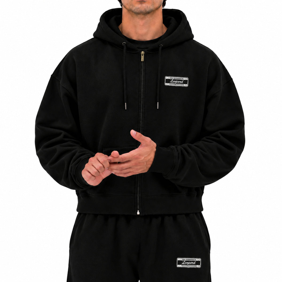 Fleece Zip Up High Performance Hoodie Black Boxy